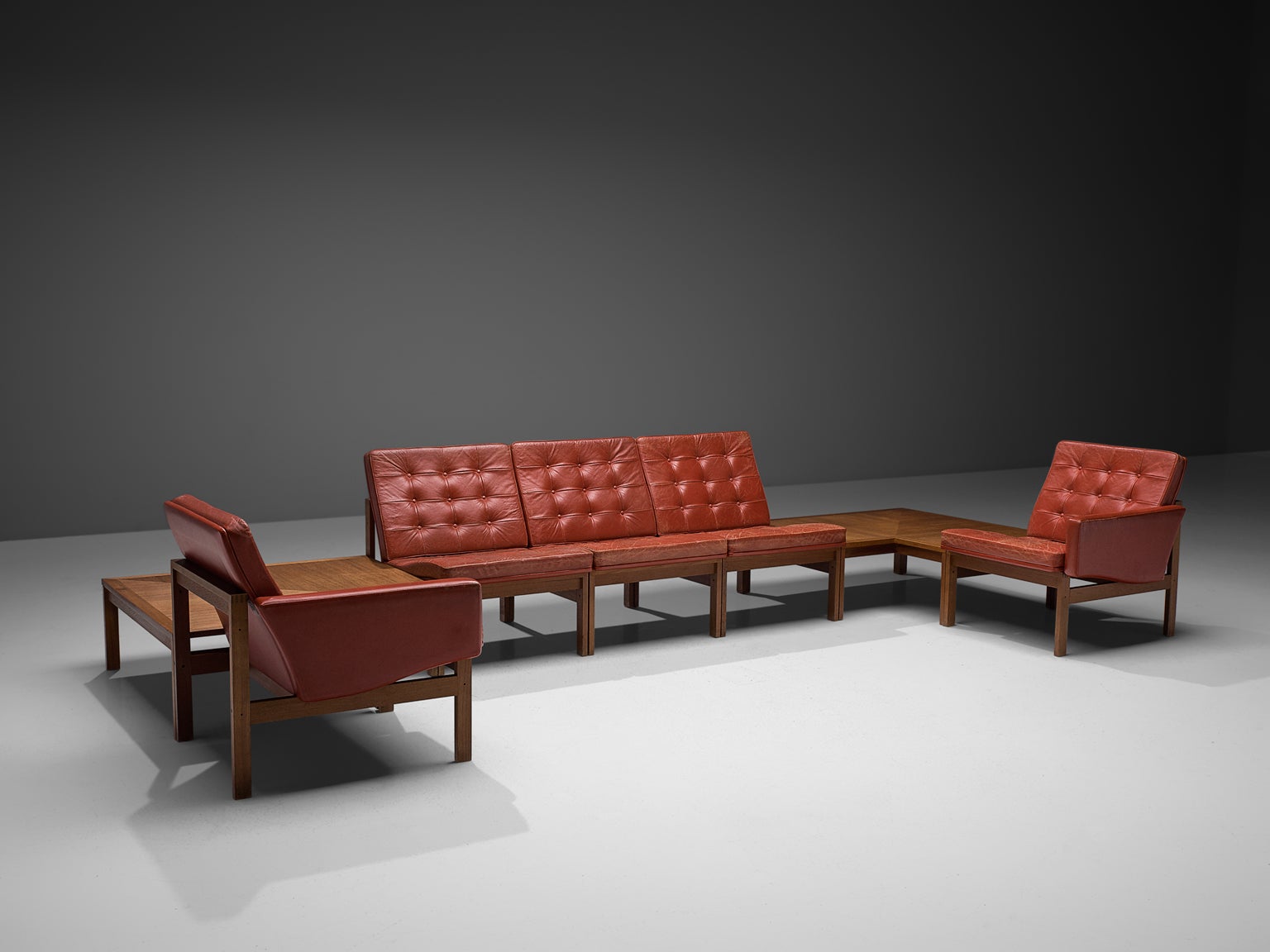 Ole Gjerløv-Knudsen for France & Søn Living Room Set in Red Leather seating Morentz