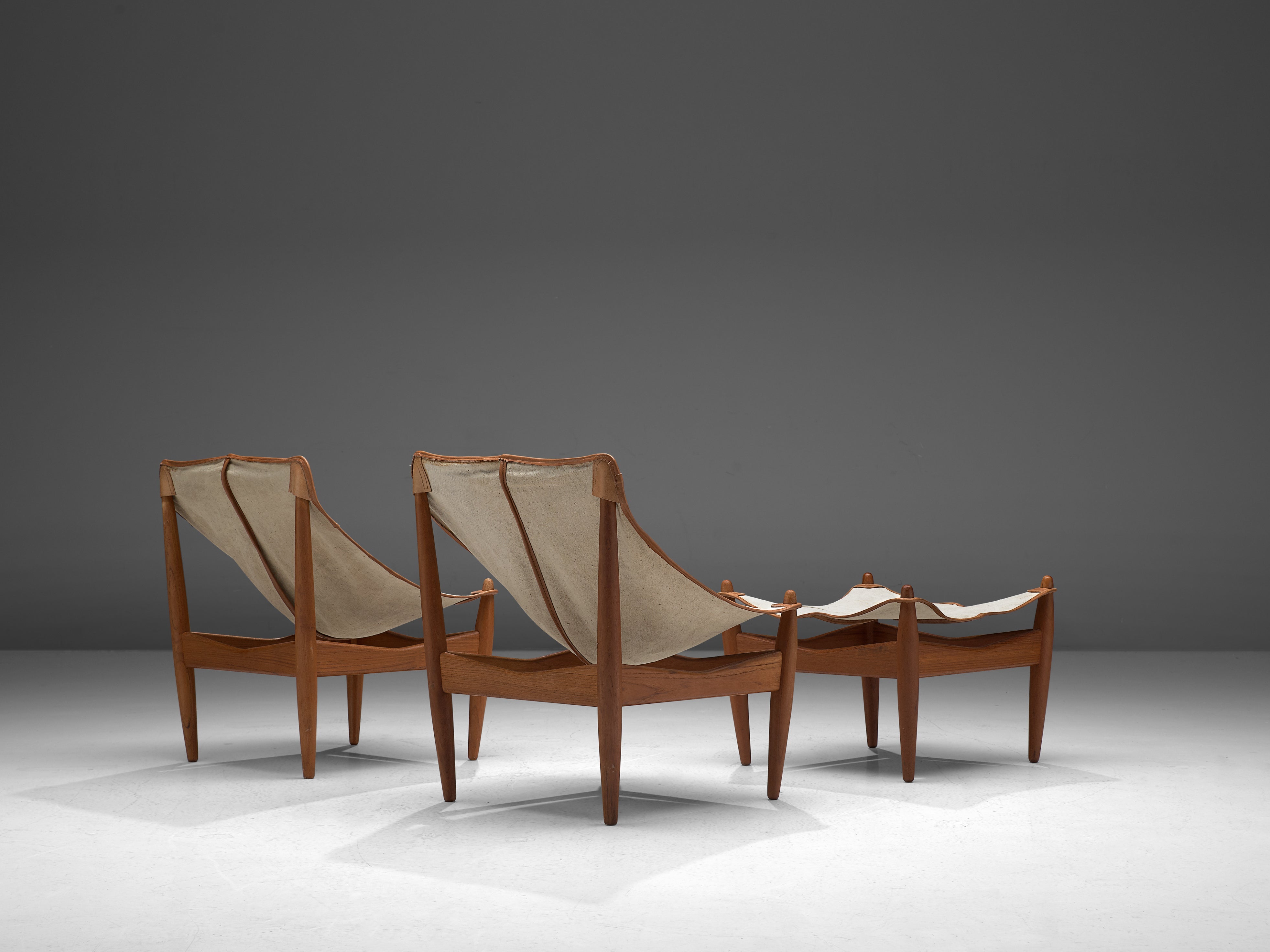 Illum Wikkelsø Set of Easy Chairs and Ottoman with Canvas Seats seating Morentz