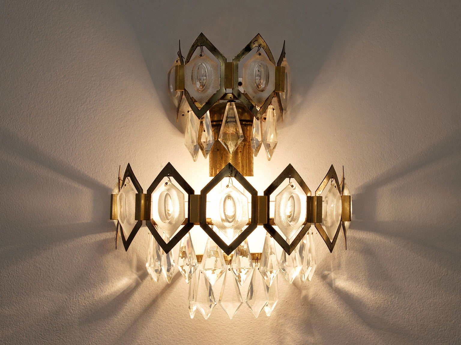 Pair of European Wall Lights in Crystal Glass and Brass lighting Morentz