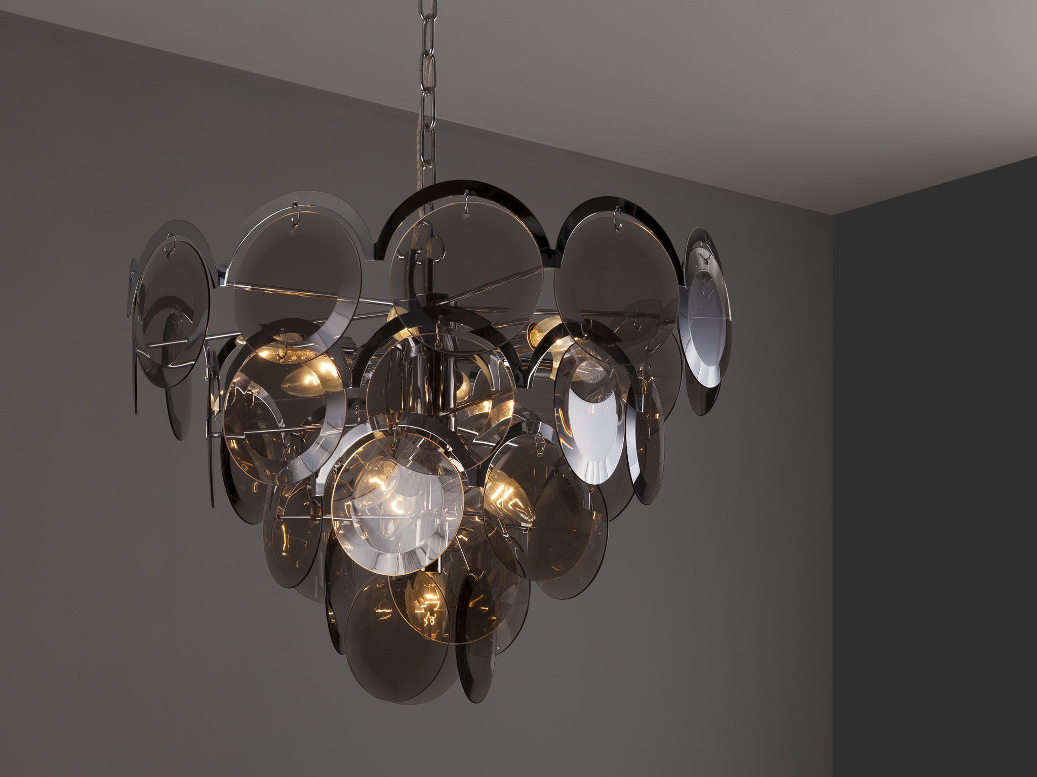 Gino Vistosi for Vistosi Chandelier in Chrome and Murano Glass lighting Morentz