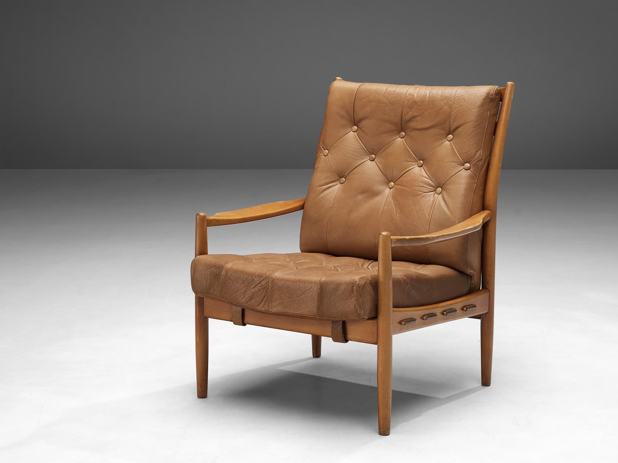 Ingemar Thillmark for OPE 'Läckö' Lounge Chair in Brown Leather