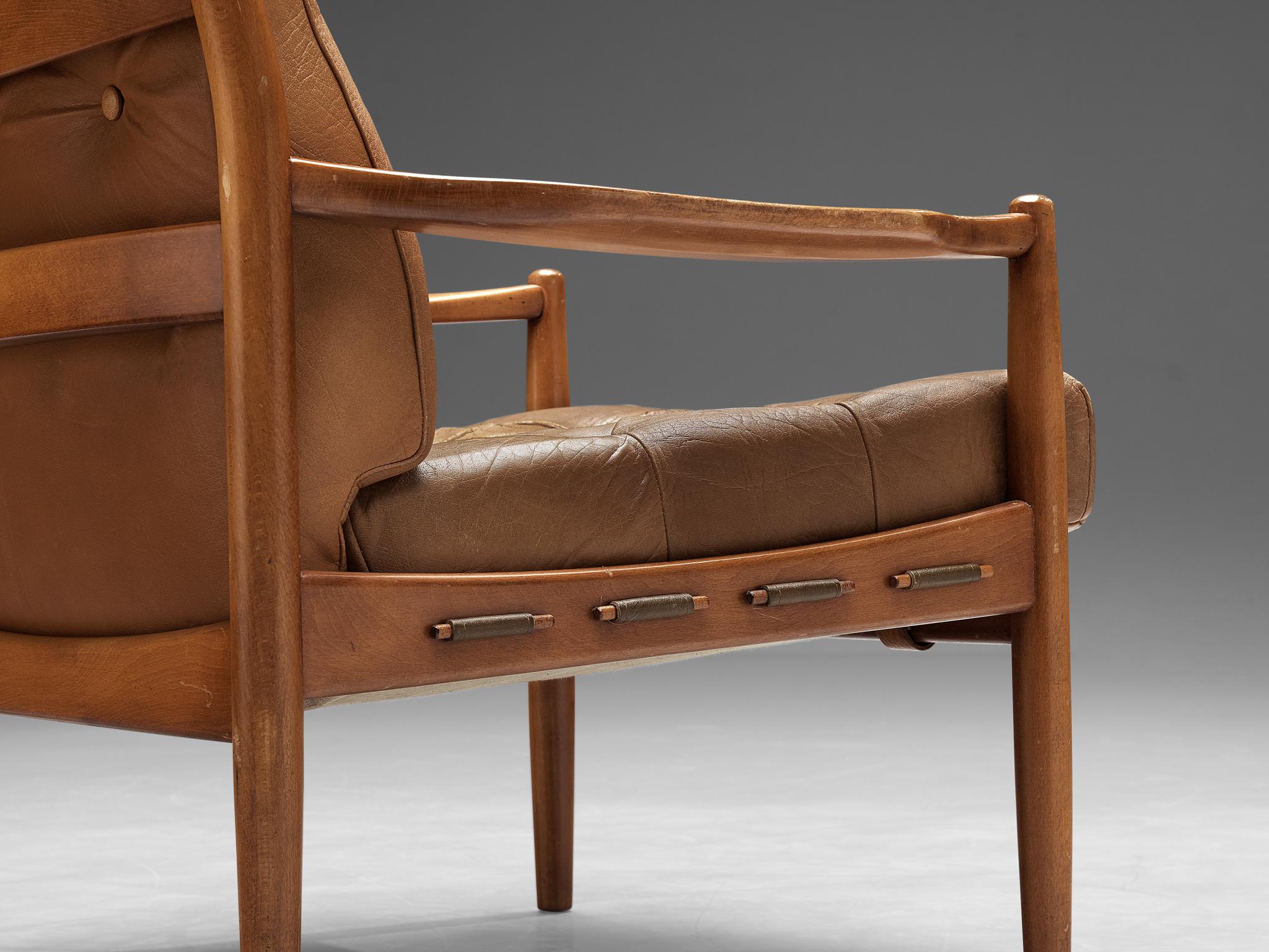 Ingemar Thillmark for OPE 'Läckö' Lounge Chair in Brown Leather seating Morentz