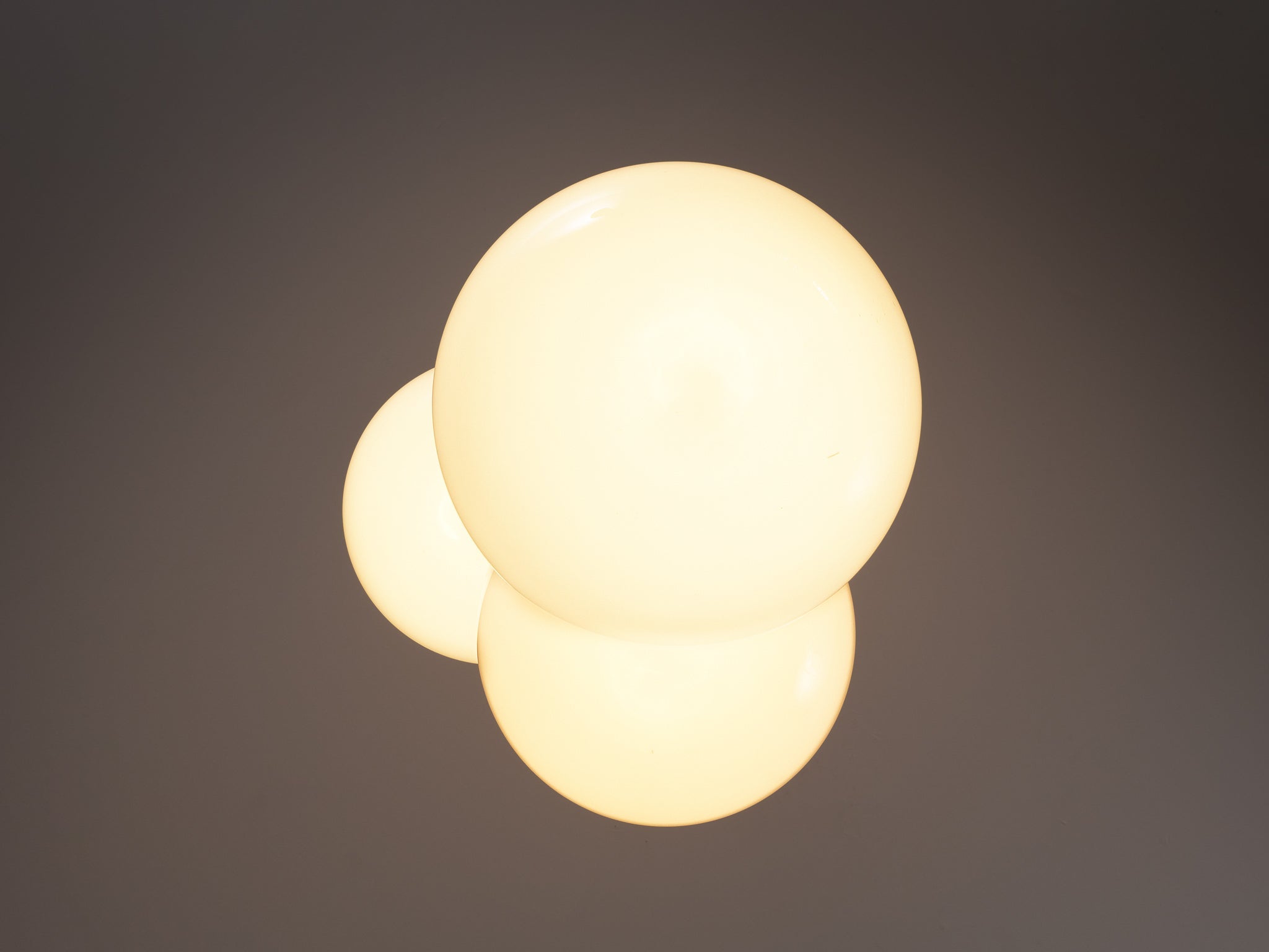 Mid-Century Pendant with Three Round Spheres in White Opaque Glass and Metal lighting Morentz