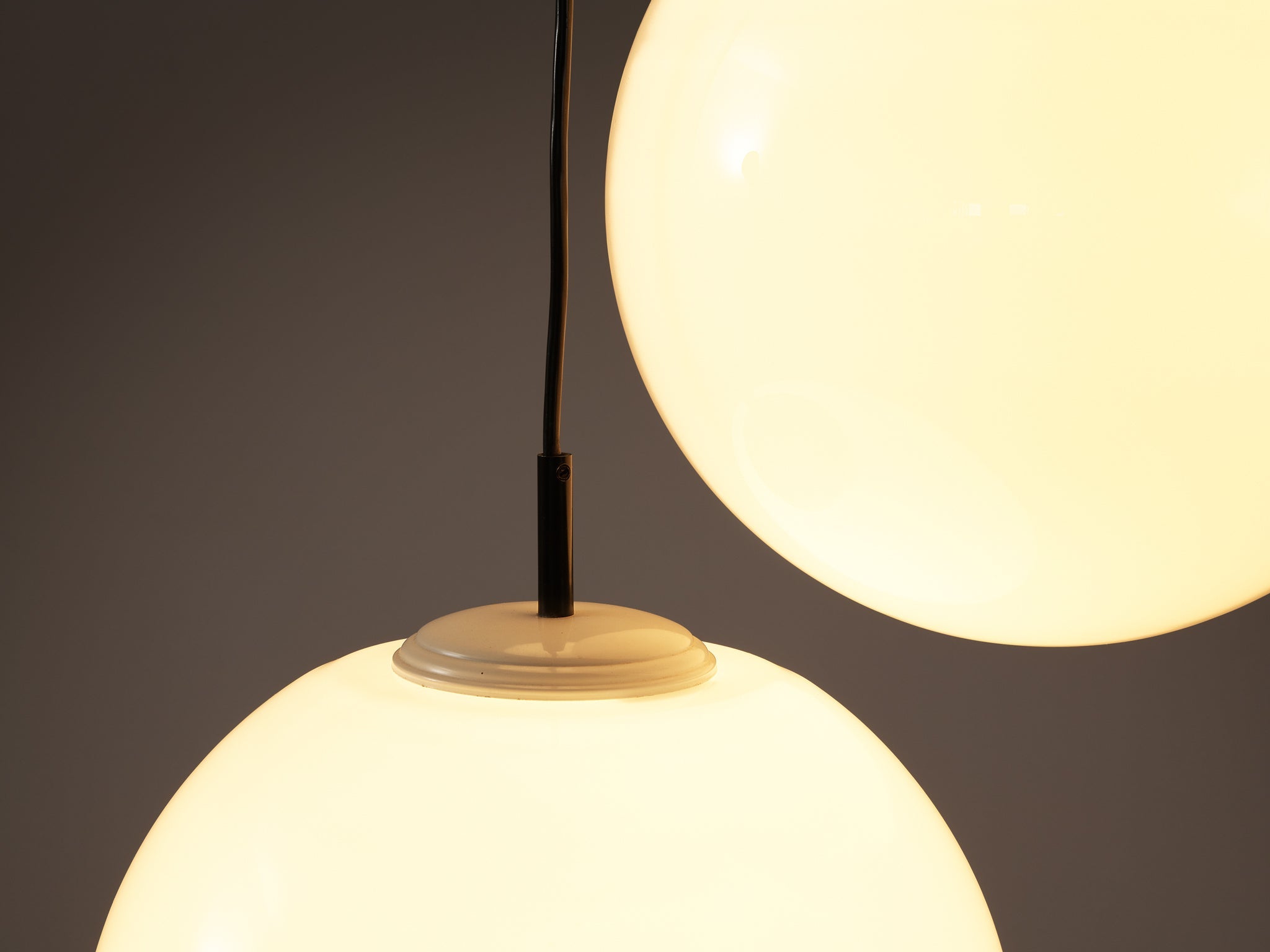 Mid-Century Pendant with Three Round Spheres in White Opaque Glass and Metal lighting Morentz