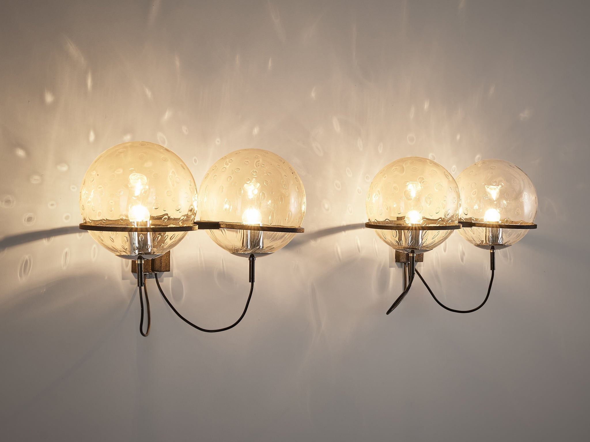 RAAK Pair of Wall Lights in Chrome and Structured Glass lighting Morentz