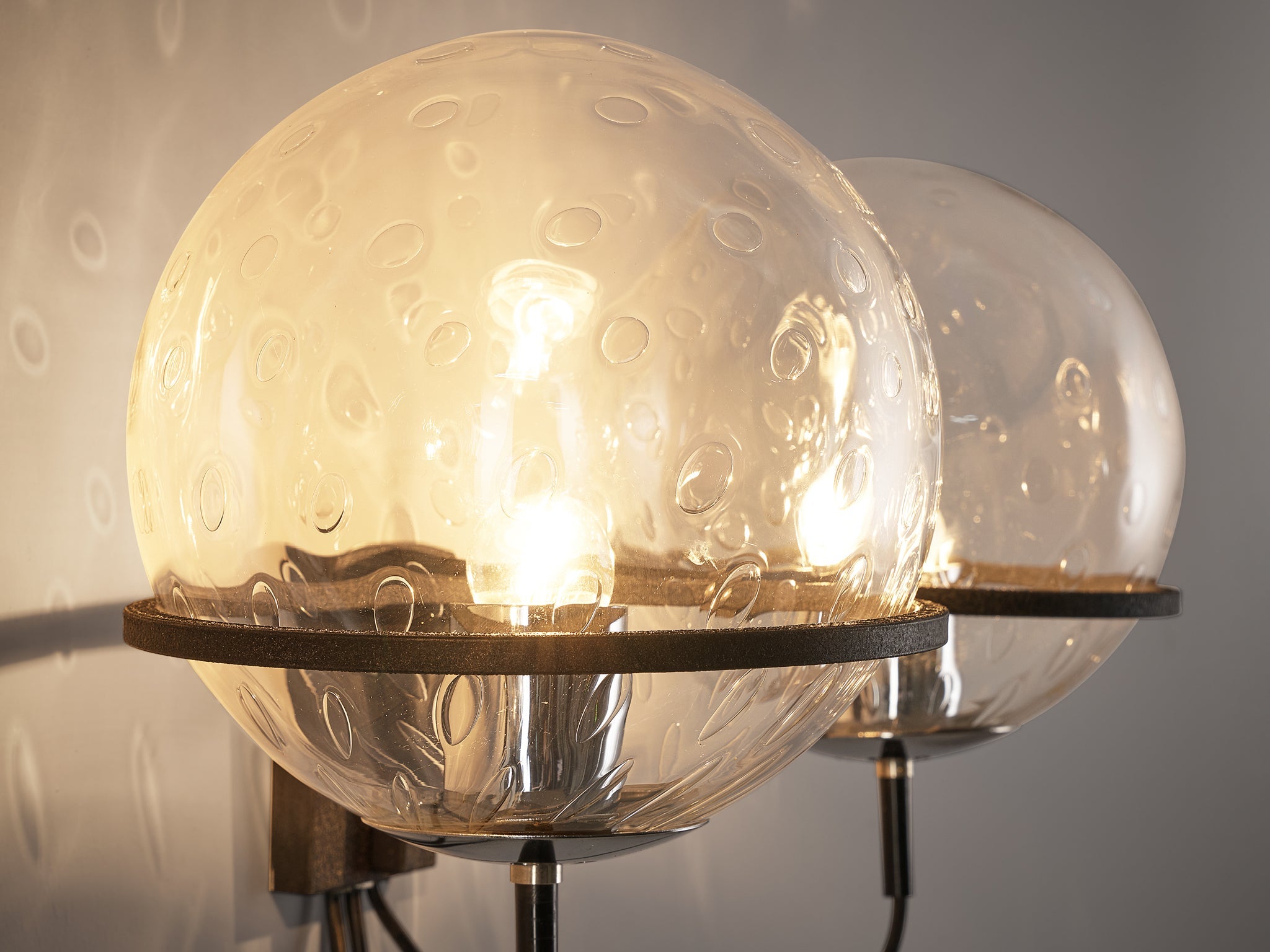 RAAK Pair of Wall Lights in Chrome and Structured Glass lighting Morentz