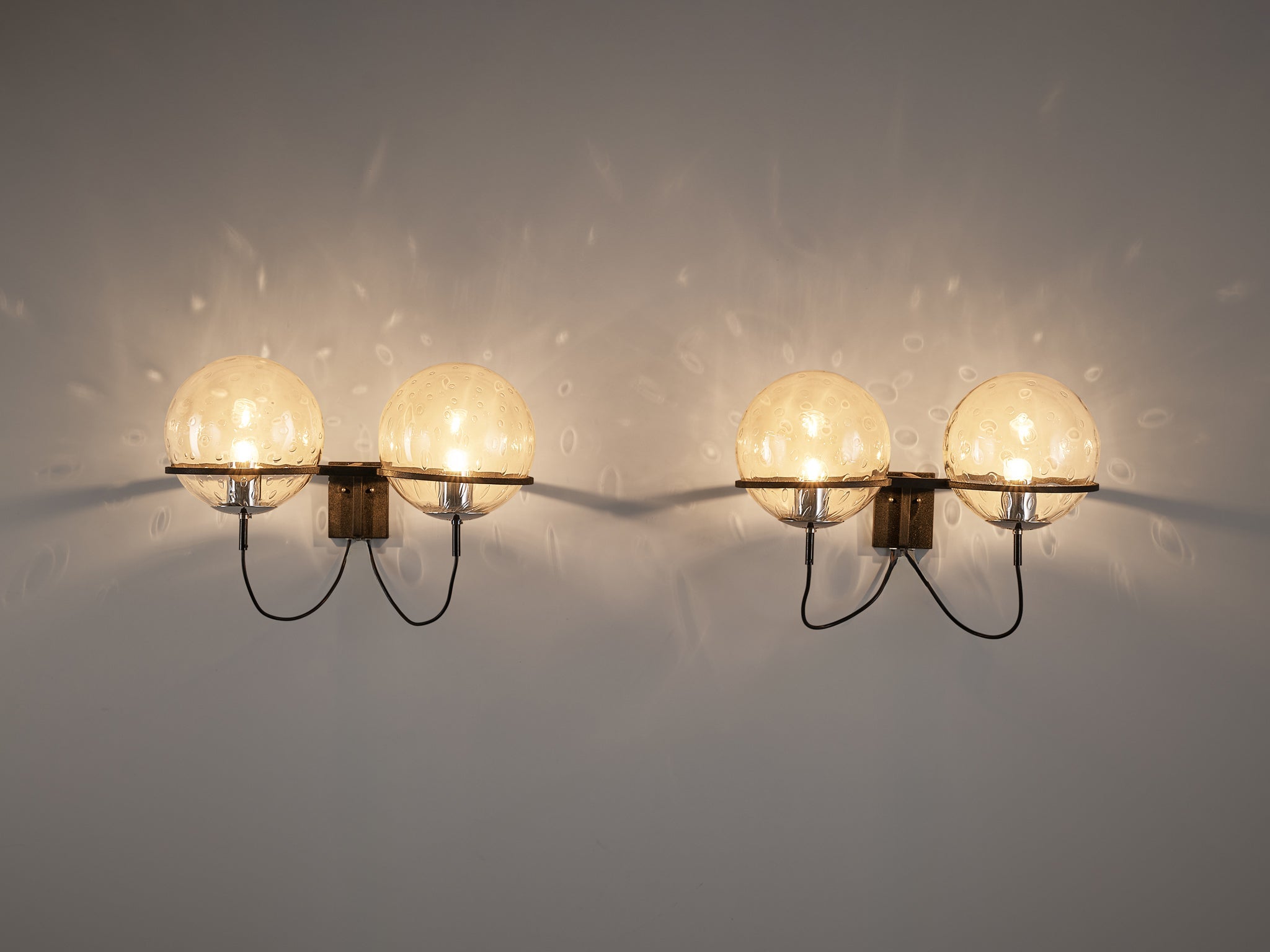 RAAK Pair of Wall Lights in Chrome and Structured Glass lighting Morentz