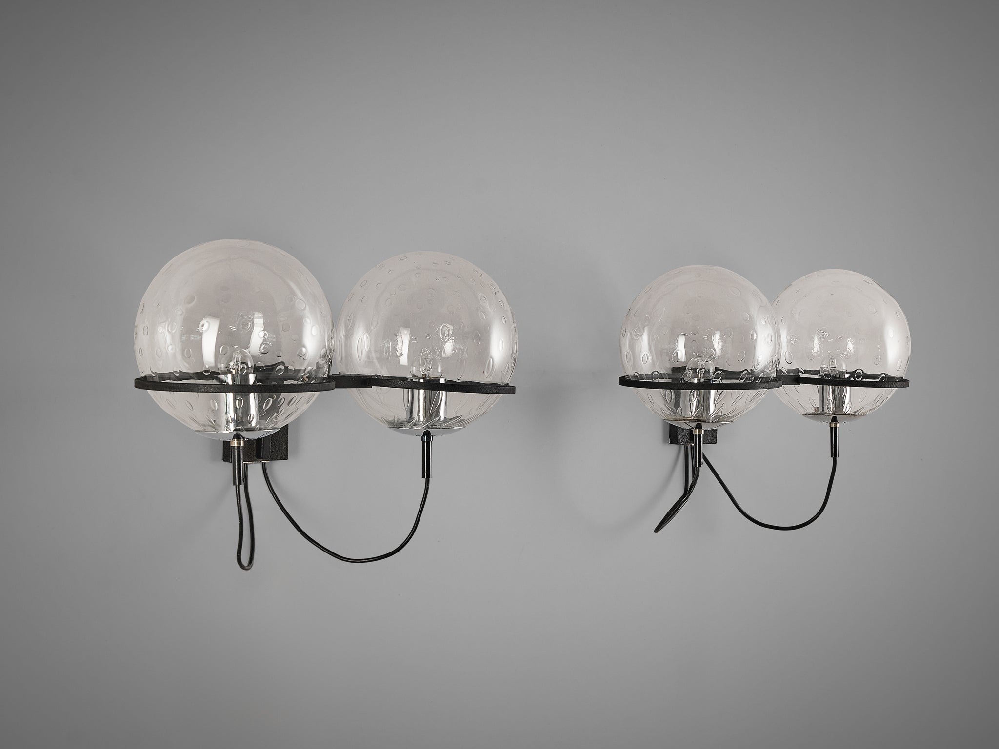 RAAK Pair of Wall Lights in Chrome and Structured Glass lighting Morentz