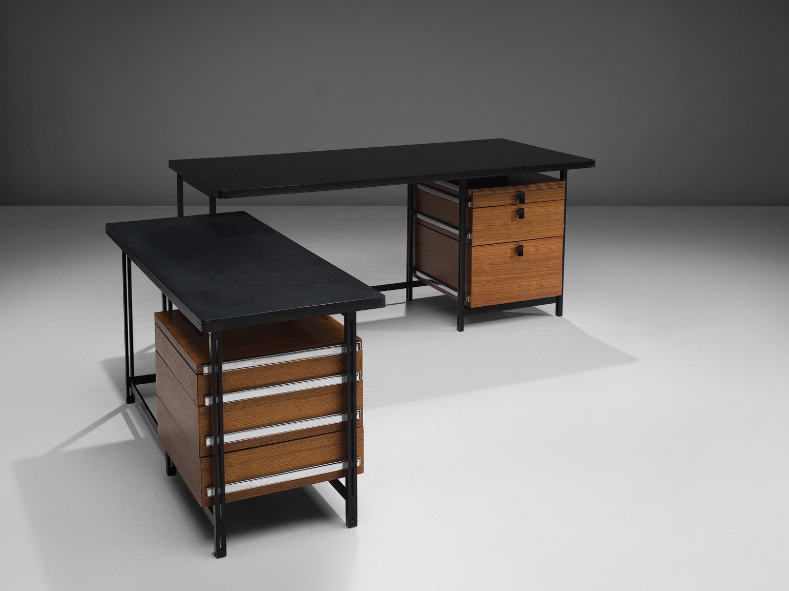 Jules Wabbes Early Versatile Free-Standing Corner Desk in Wengé tables Morentz