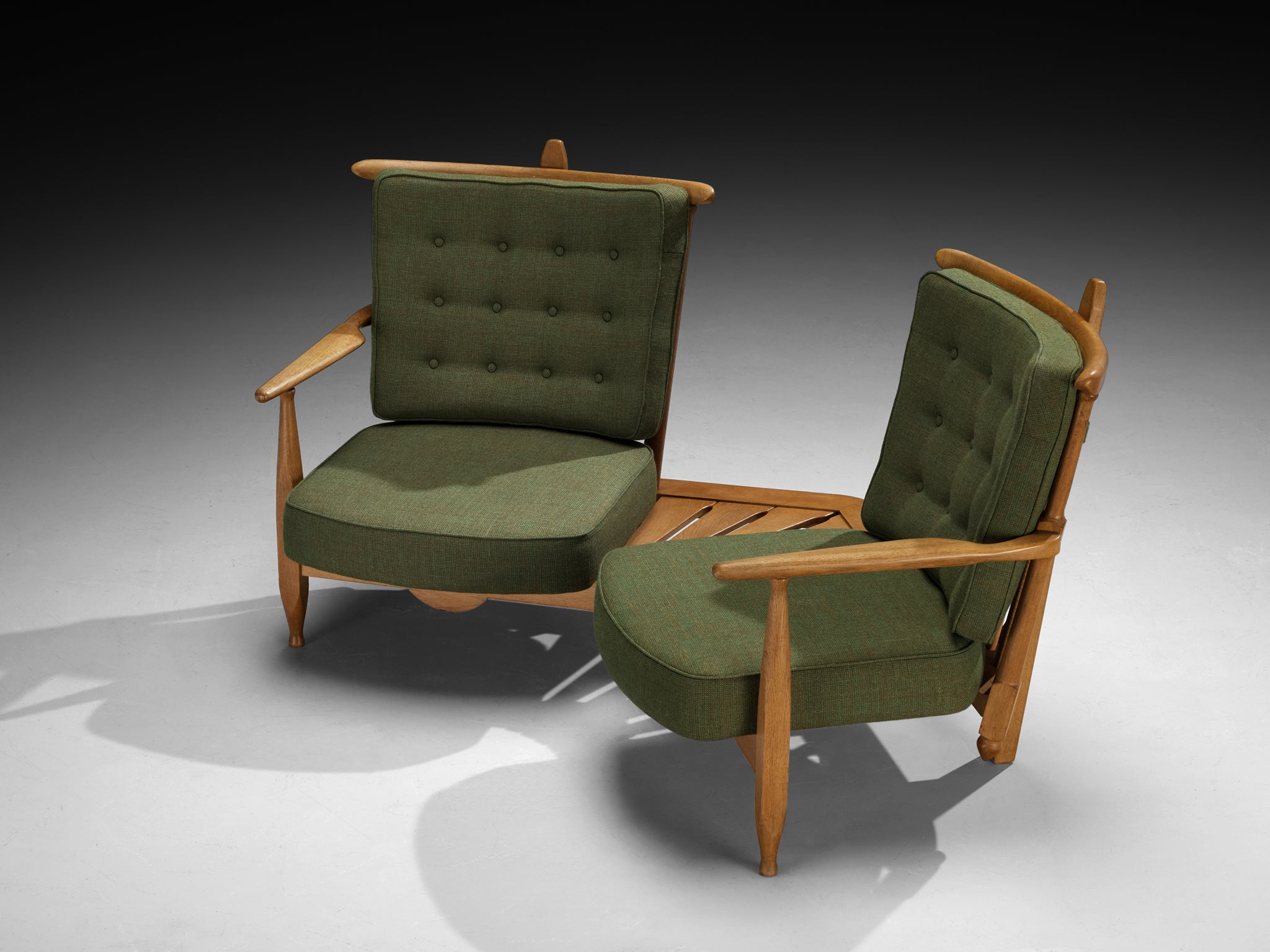 Guillerme & Chambron Lounge Set with Connecting Table in Solid Oak Seating Morentz