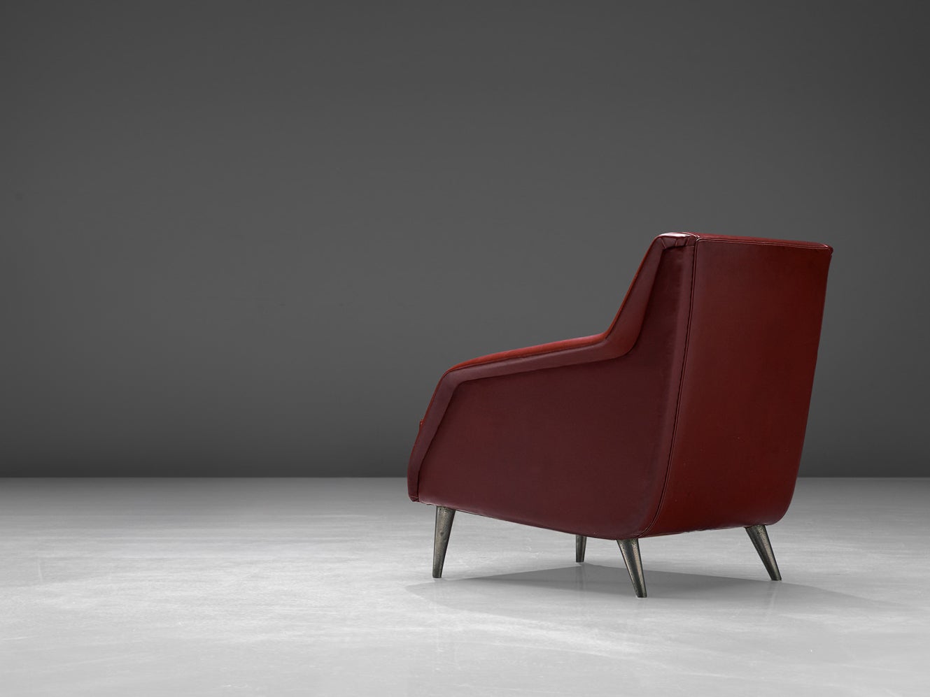 1950s Carlo de Carli Lounge Chair in Burgundy Red Fabric with Nickel Feet seating Morentz