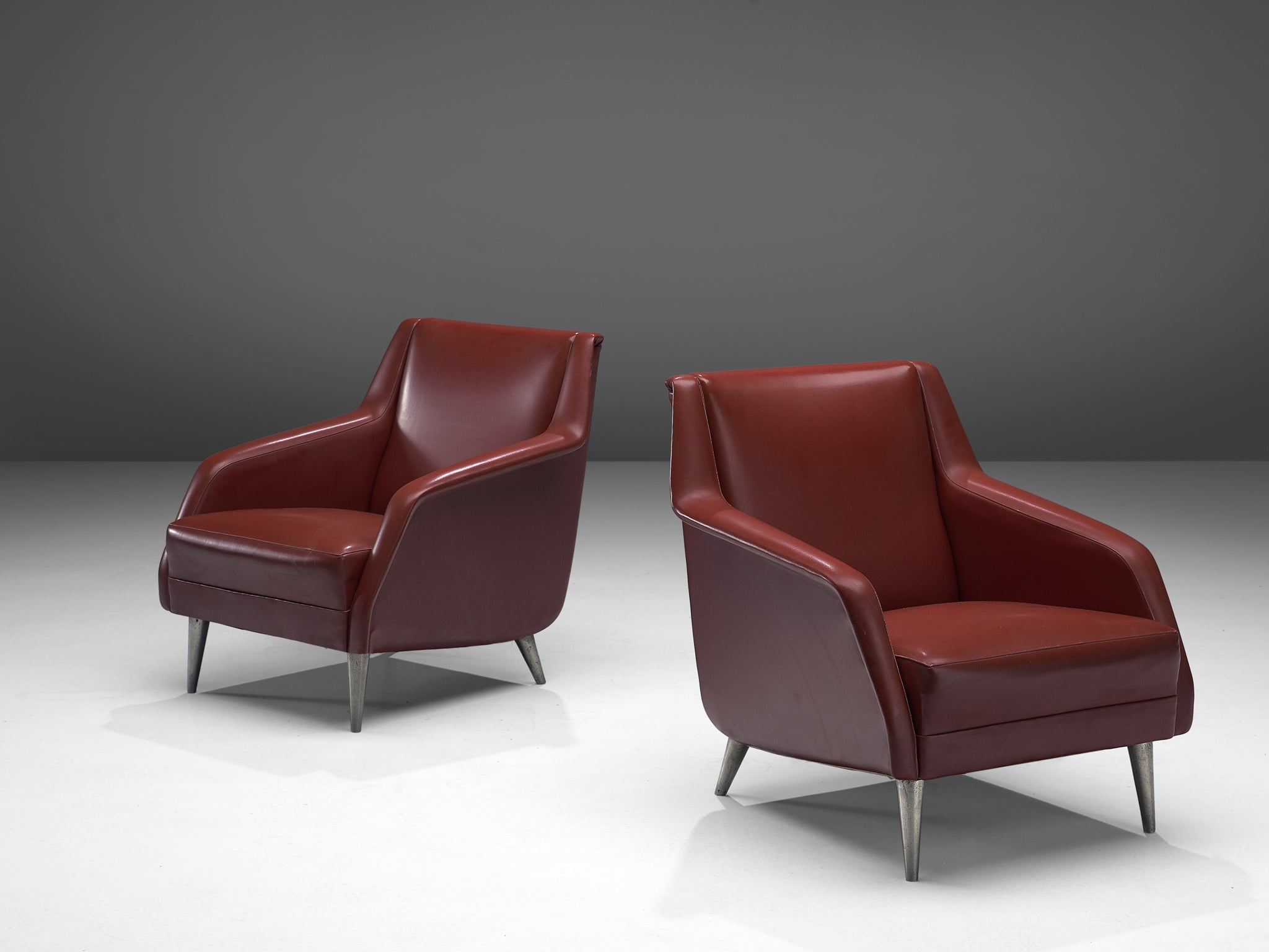 1950s Carlo de Carli Lounge Chairs in Burgundy Red Fabric with Nickel Feet seating Morentz