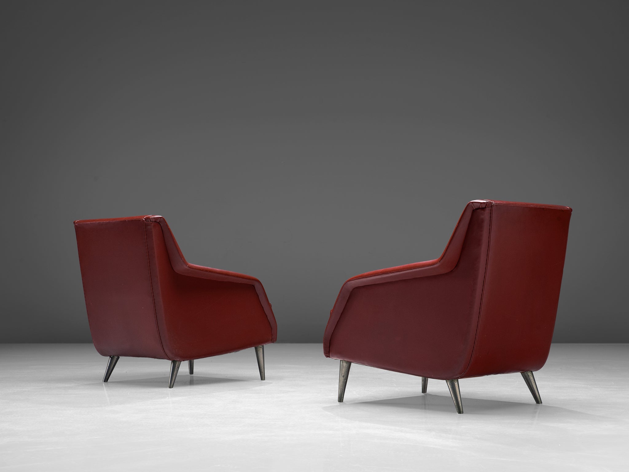 1950s Carlo de Carli Lounge Chairs in Burgundy Red Fabric with Nickel Feet seating Morentz