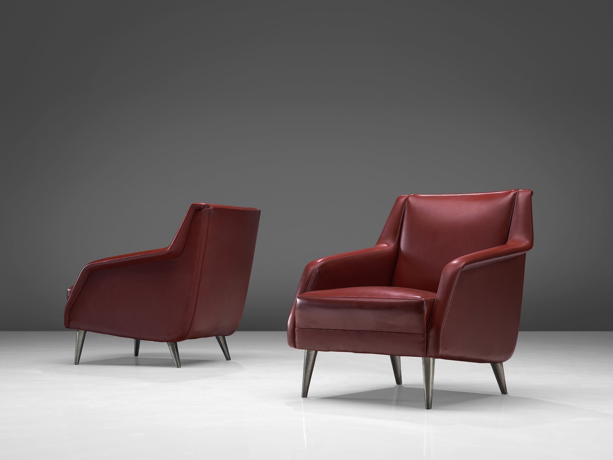 1950s Carlo de Carli Lounge Chairs in Burgundy Red Fabric with Nickel Feet seating Morentz