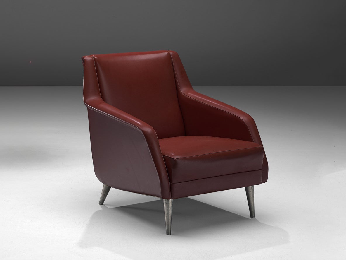 1950s Carlo de Carli Lounge Chair in Burgundy Red Fabric with Nickel Feet seating Morentz