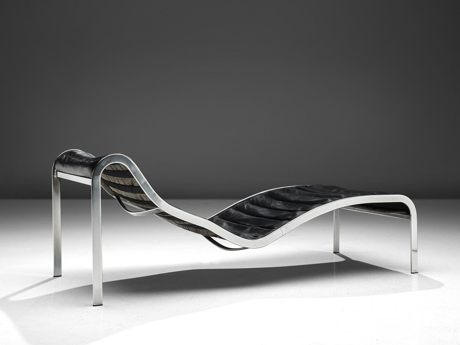 Rare Olivier Mourgue 'Whist' Chaise Longue in Black Leather seating Morentz