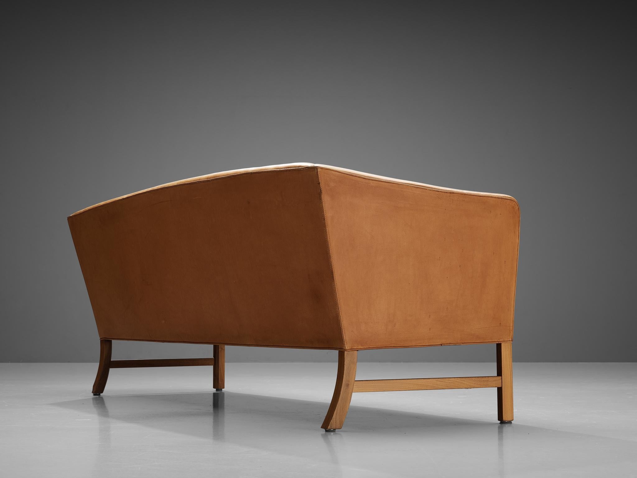 Ole Wanscher for A.J. Iverseren Sofa in Camel Leather and Walnut