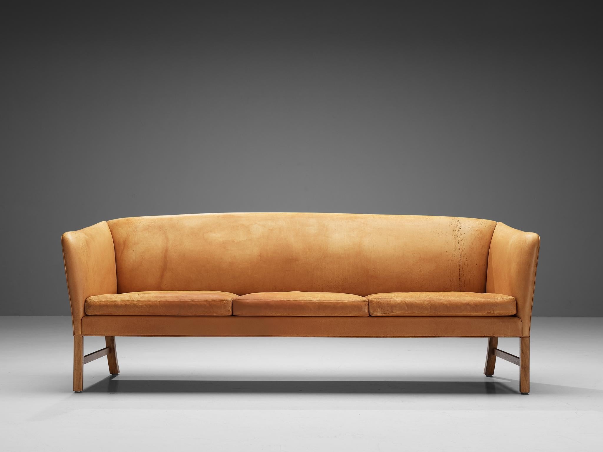 Ole Wanscher for A.J. Iverseren Sofa in Camel Leather and Walnut