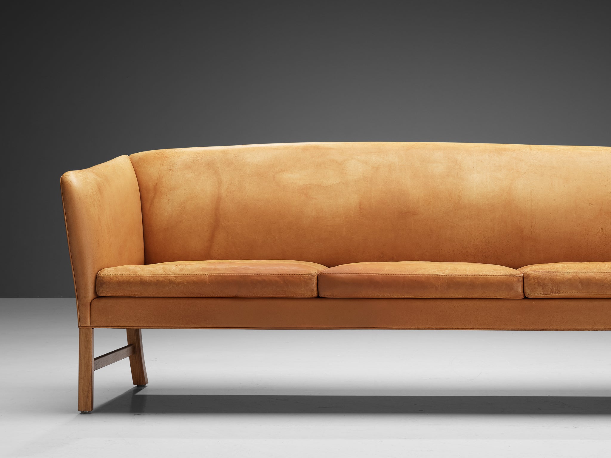 Ole Wanscher for A.J. Iverseren Sofa in Camel Leather and Walnut Seating Morentz