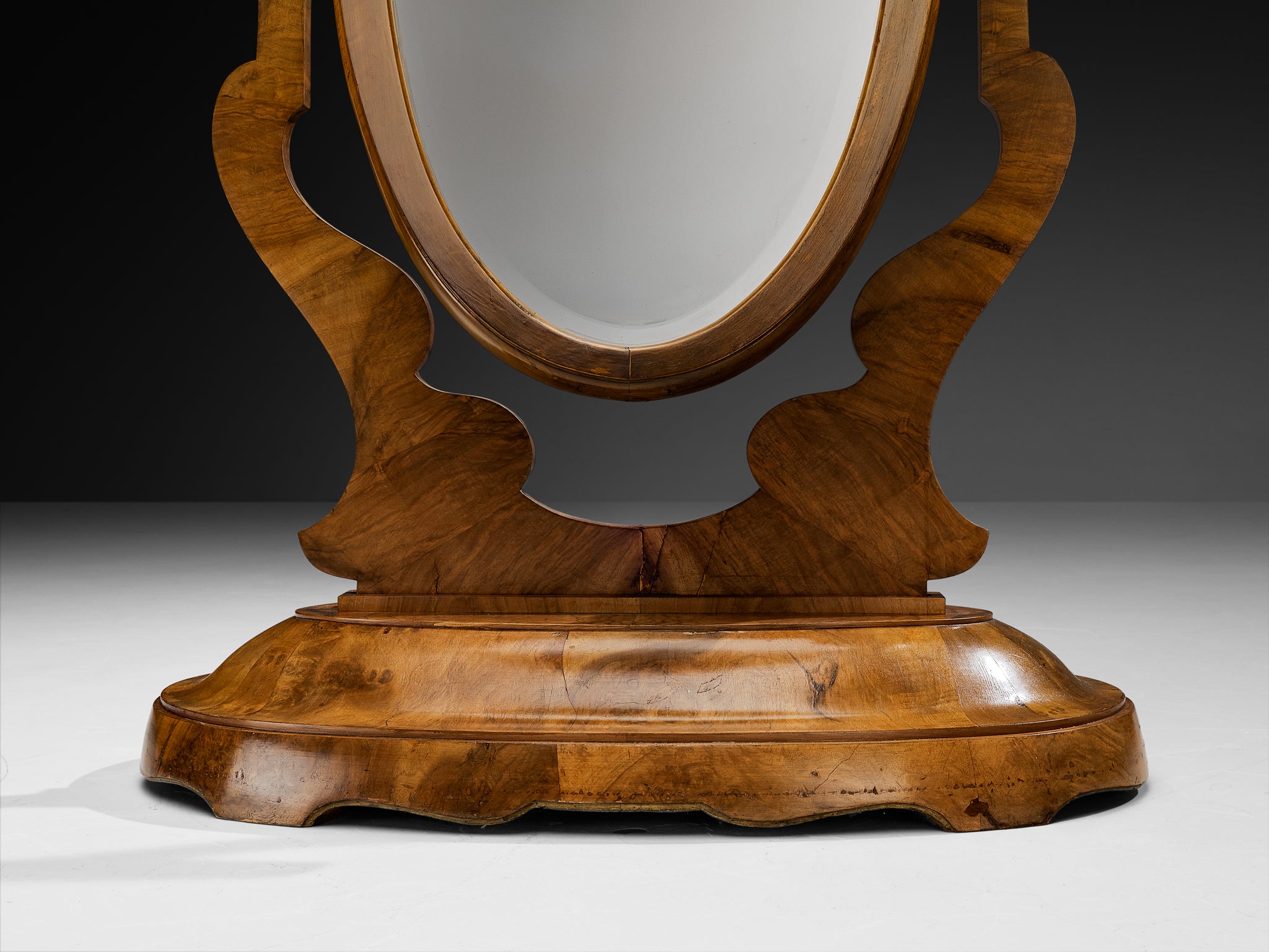 Italian Large Free-Standing Art Deco Mirror in Walnut Burl Mirrors Morentz