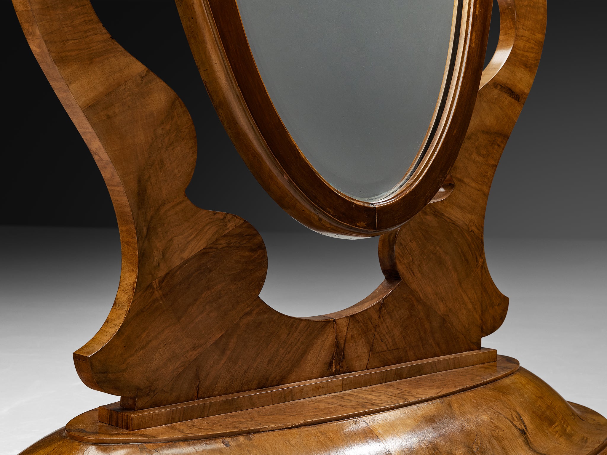 Italian Large Free-Standing Art Deco Mirror in Walnut Burl Mirrors Morentz