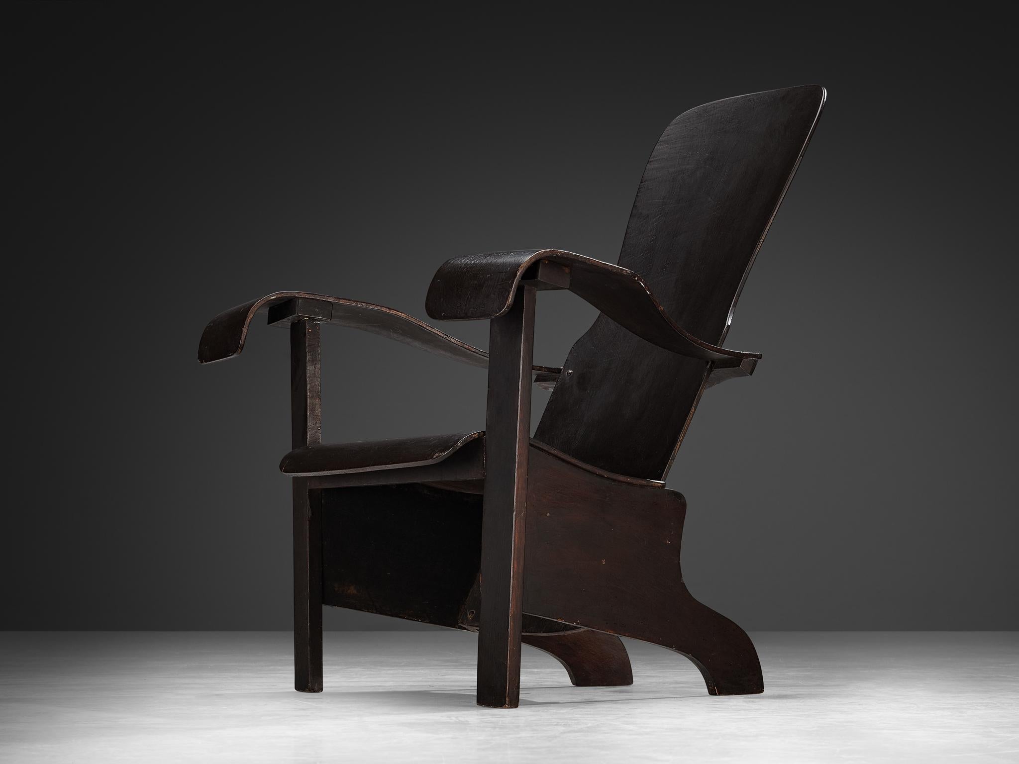 Brazilian Lounge Chair in Dark Laminated Wood by Móveis Cimo seating Morentz