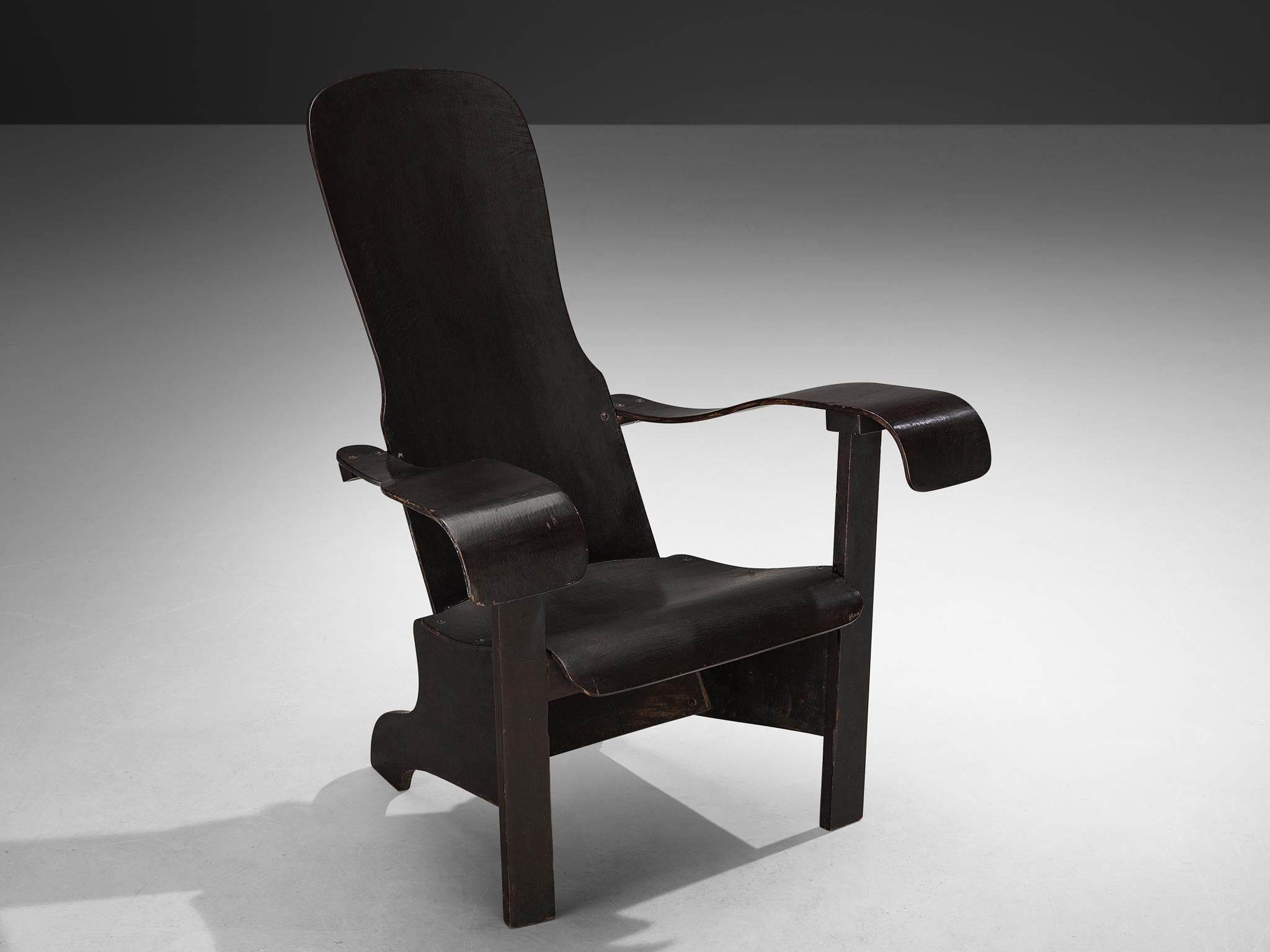 Brazilian Lounge Chair in Dark Laminated Wood by Móveis Cimo seating Morentz