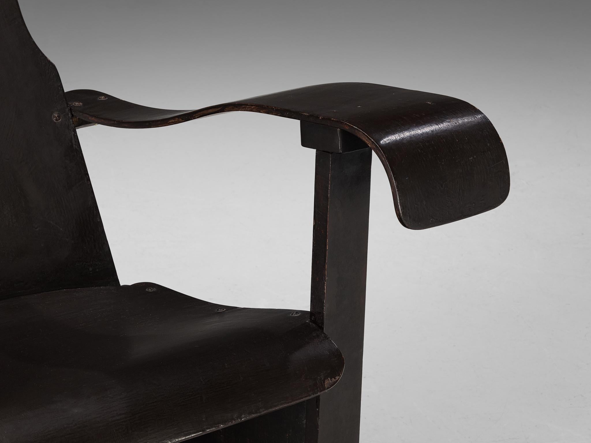 Brazilian Lounge Chair in Dark Laminated Wood by Móveis Cimo seating Morentz