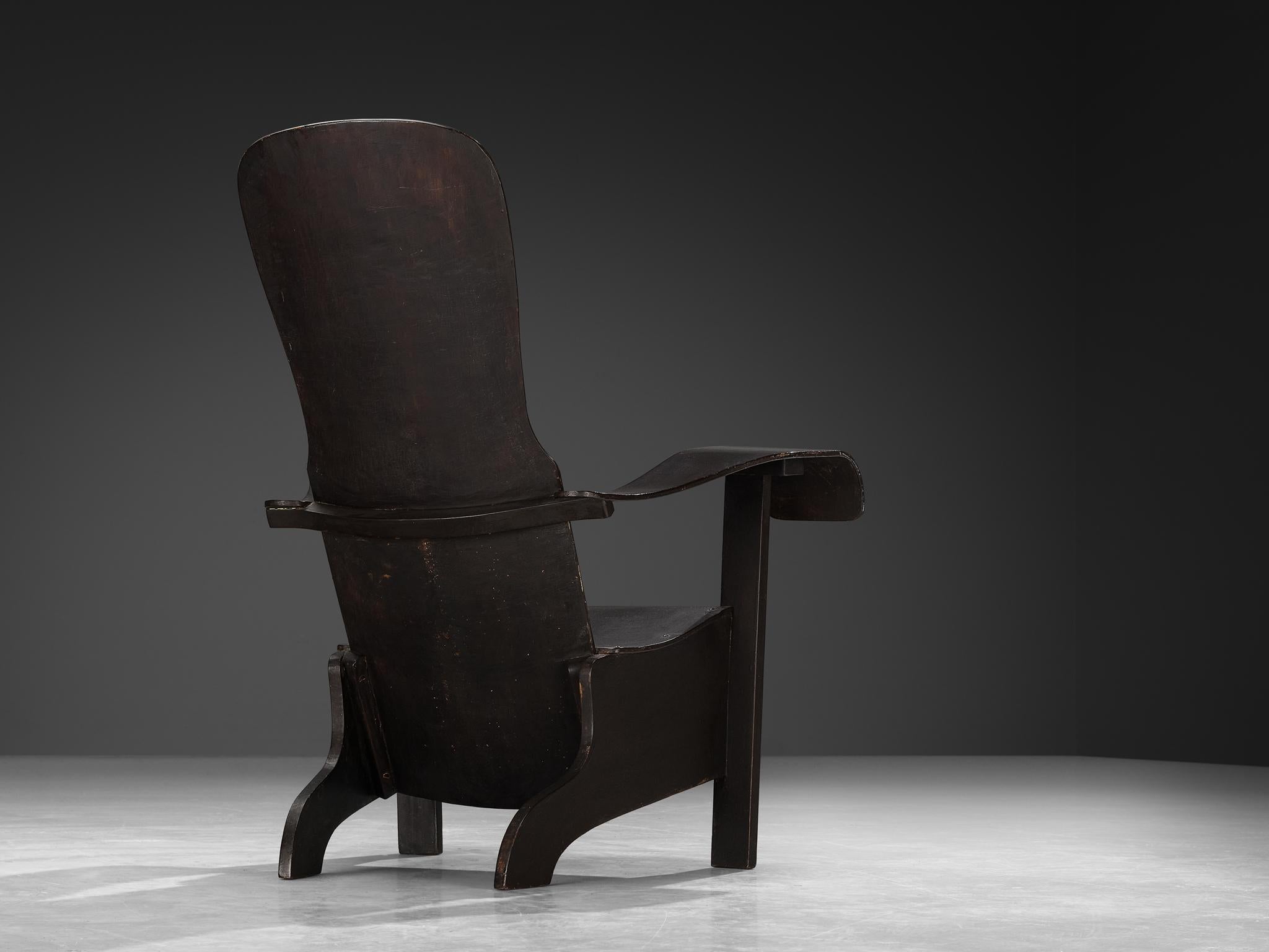 Brazilian Lounge Chair in Dark Laminated Wood by Móveis Cimo seating Morentz