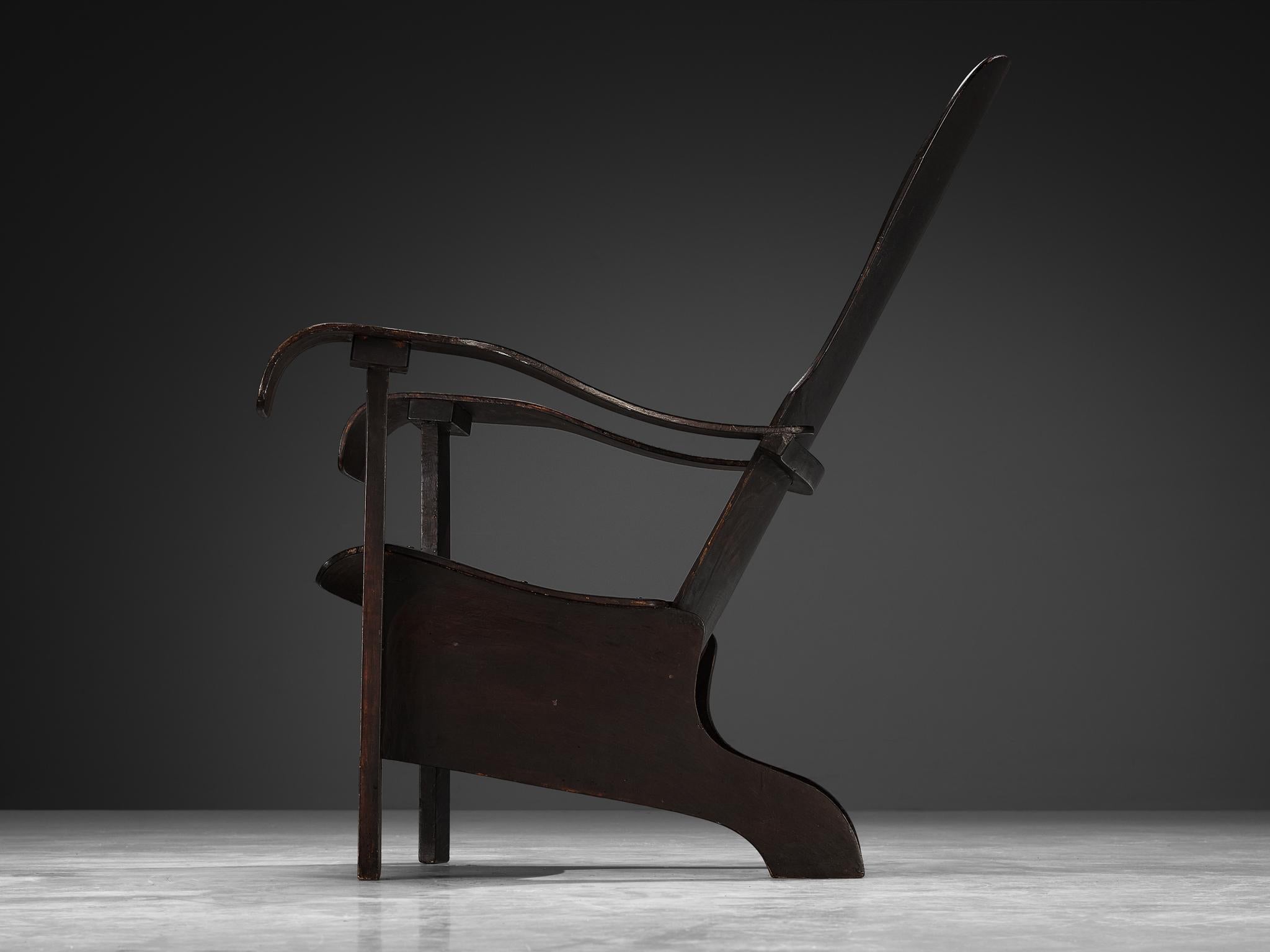 Brazilian Lounge Chair in Dark Laminated Wood by Móveis Cimo seating Morentz