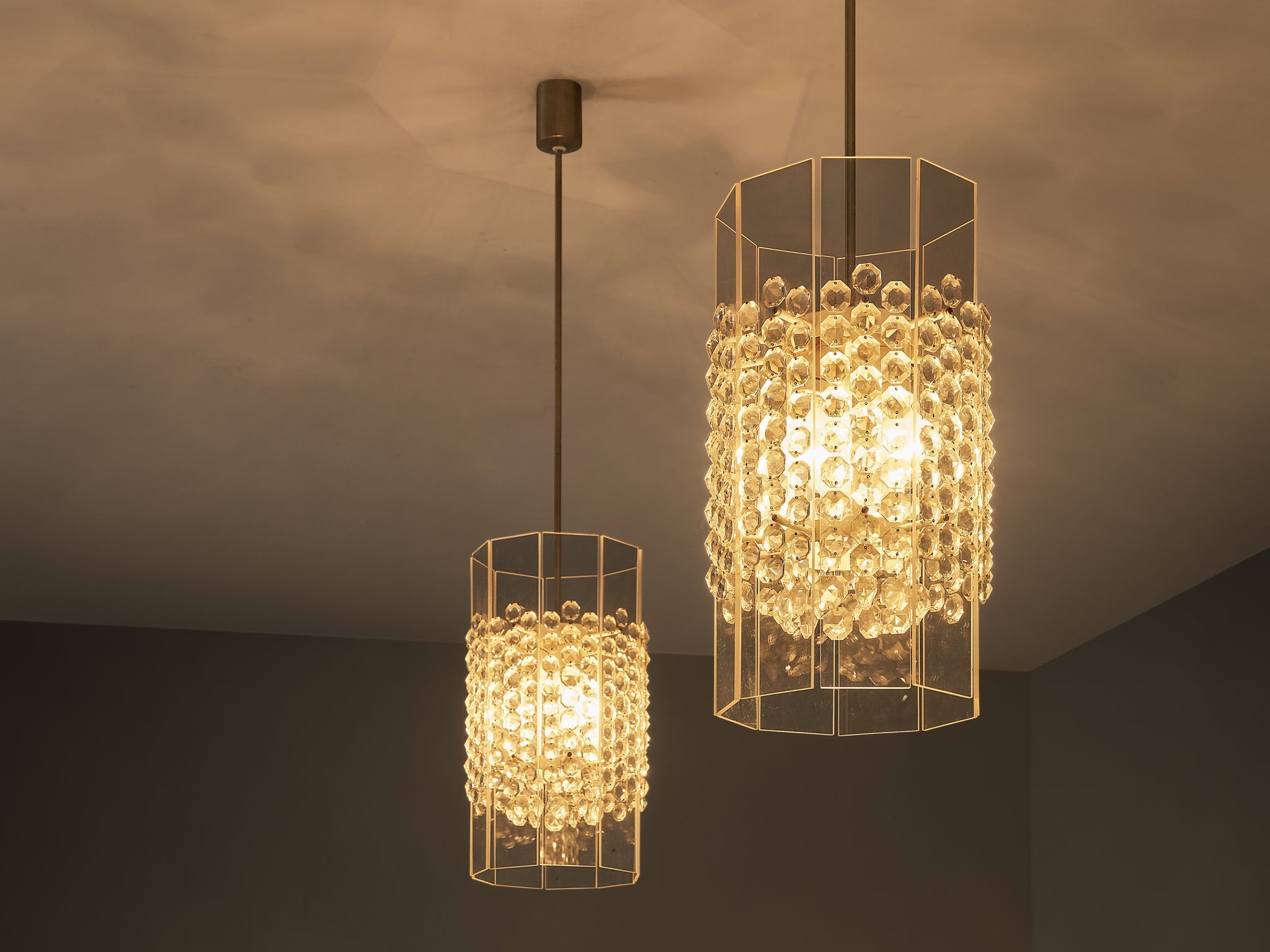 Lucite and Cut Glass Pendants lighting Morentz