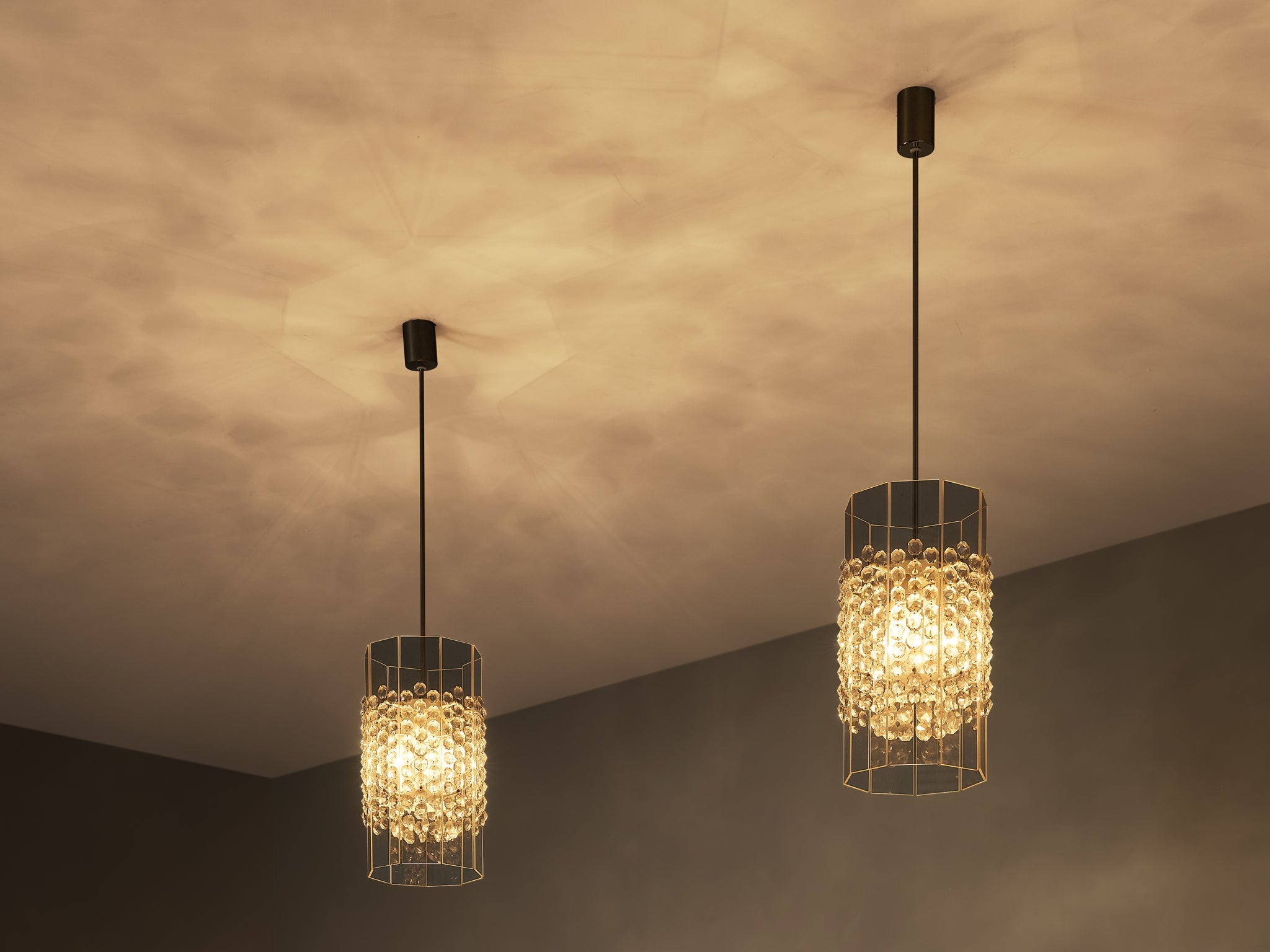 Lucite and Cut Glass Pendants lighting Morentz
