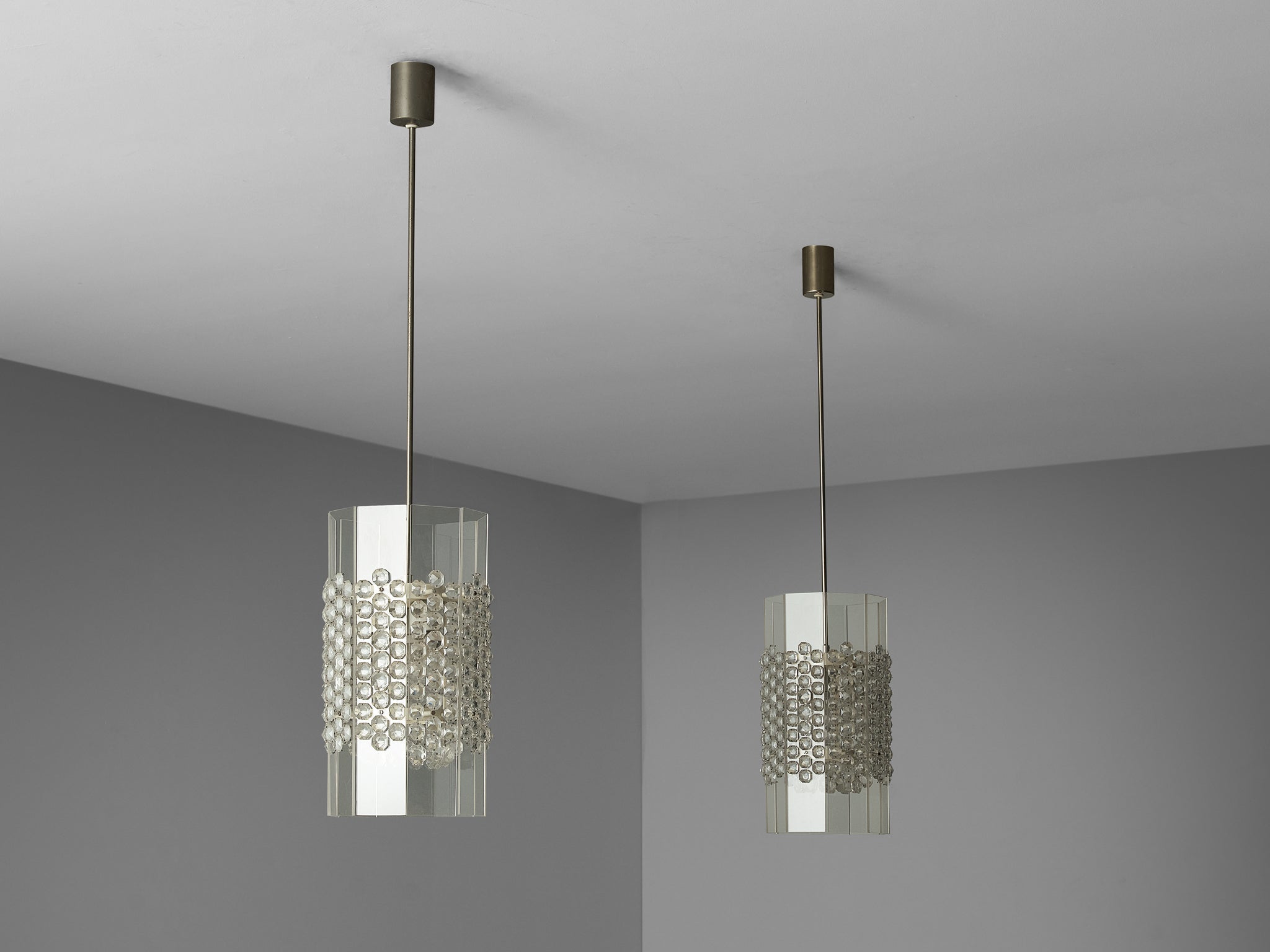 Lucite and Cut Glass Pendants lighting Morentz