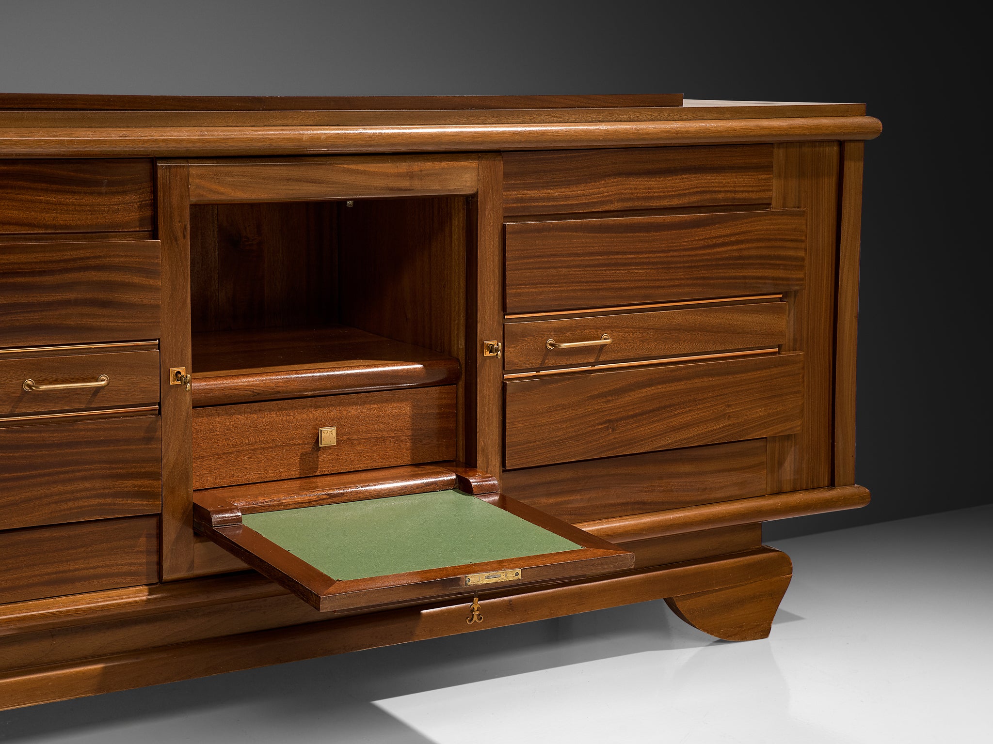 French Art Deco Sideboard in Mahogany and Brass Case pieces and storage cabinets Morentz