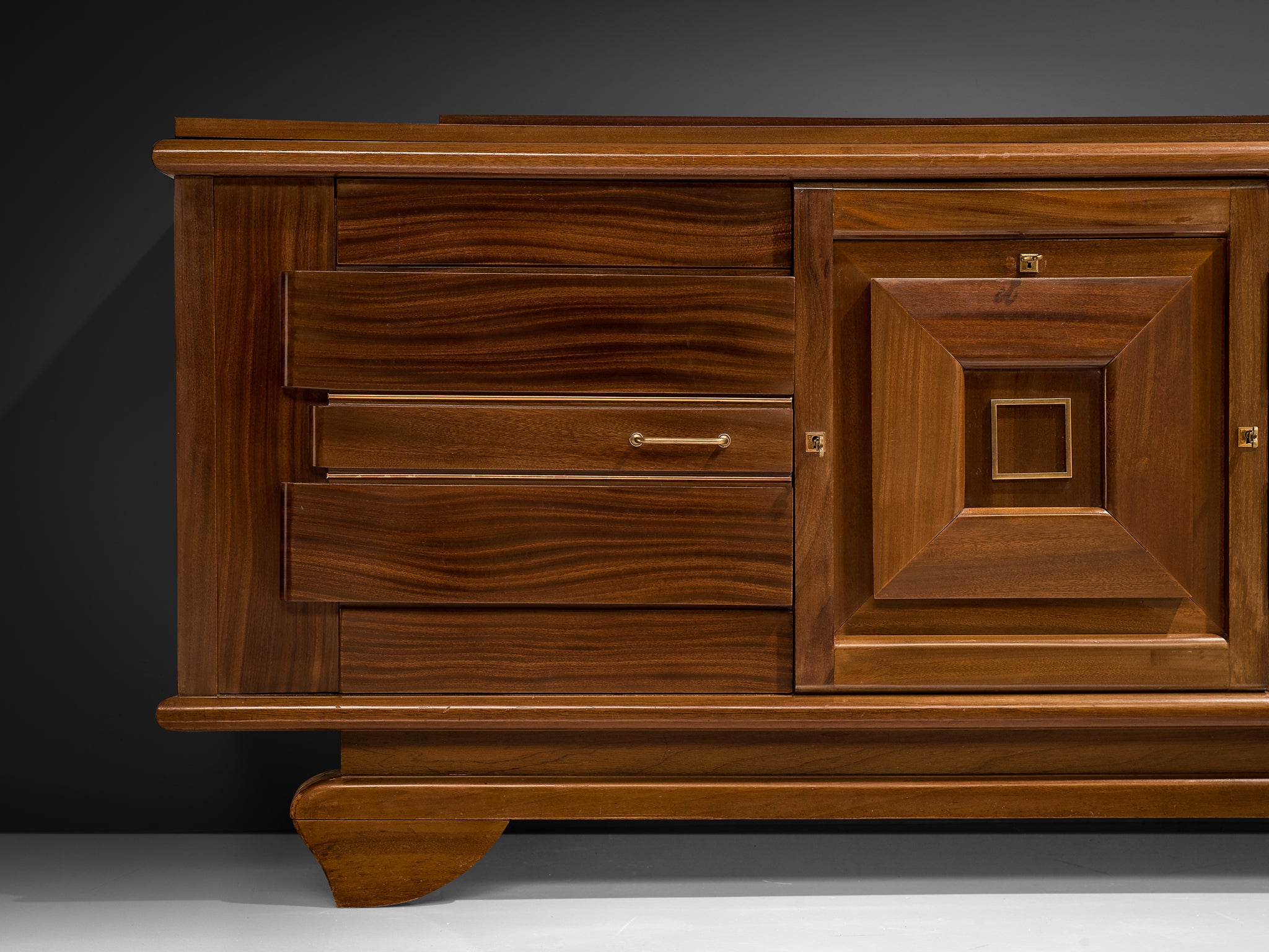 French Art Deco Sideboard in Mahogany and Brass Case pieces and storage cabinets Morentz