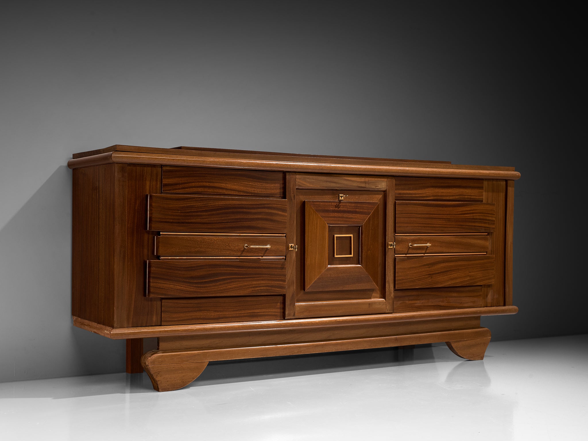 French Art Deco Sideboard in Mahogany and Brass Case pieces and storage cabinets Morentz