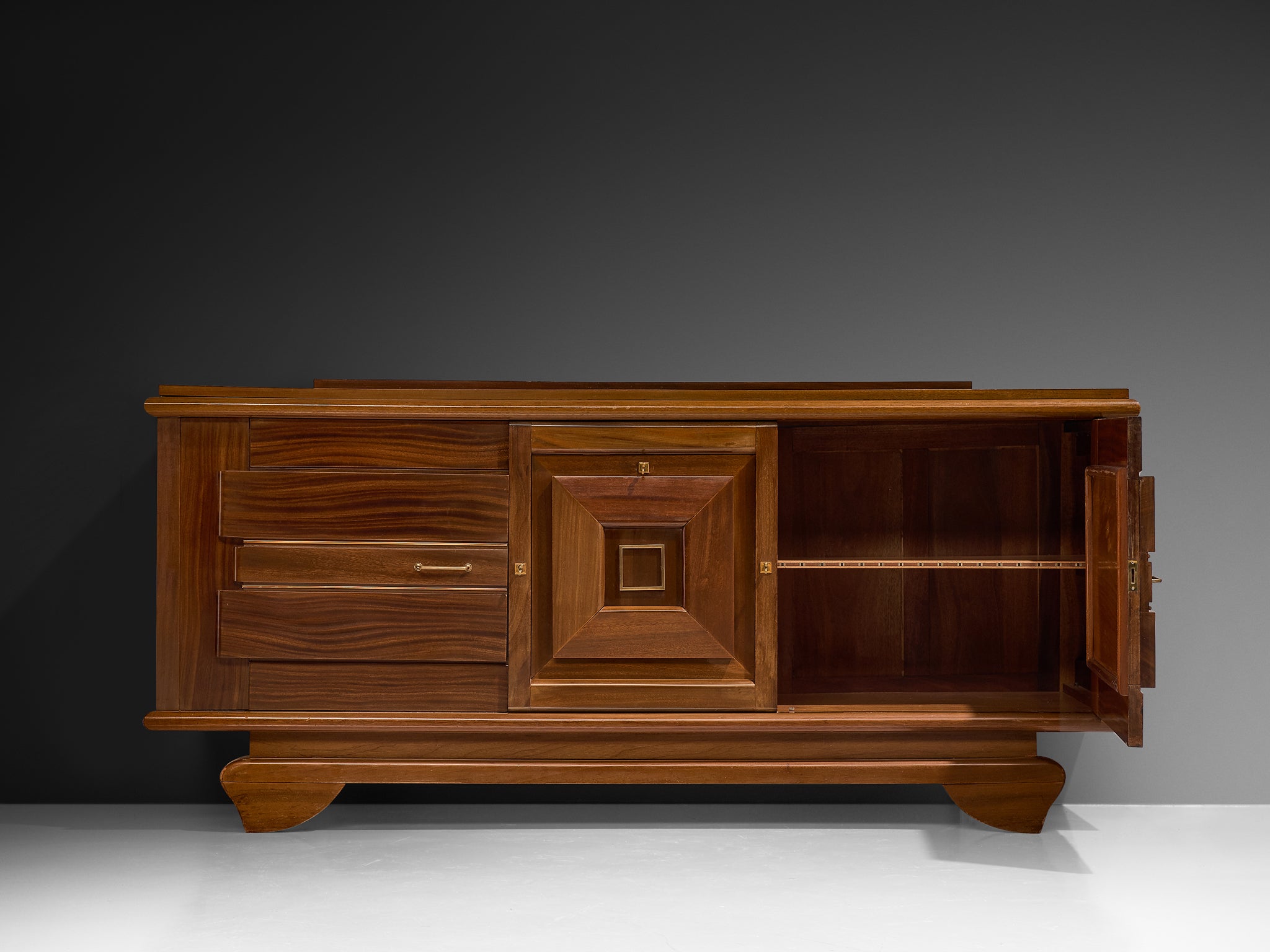 French Art Deco Sideboard in Mahogany and Brass Case pieces and storage cabinets Morentz