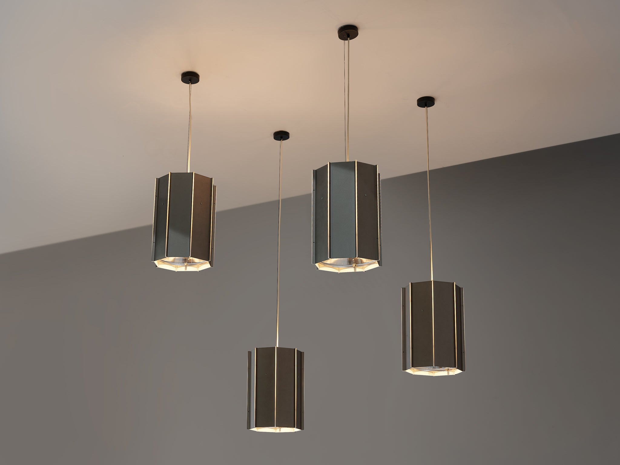 Large RAAK Pendants Model 'B-1011' in Aluminum and Perspex lighting Morentz