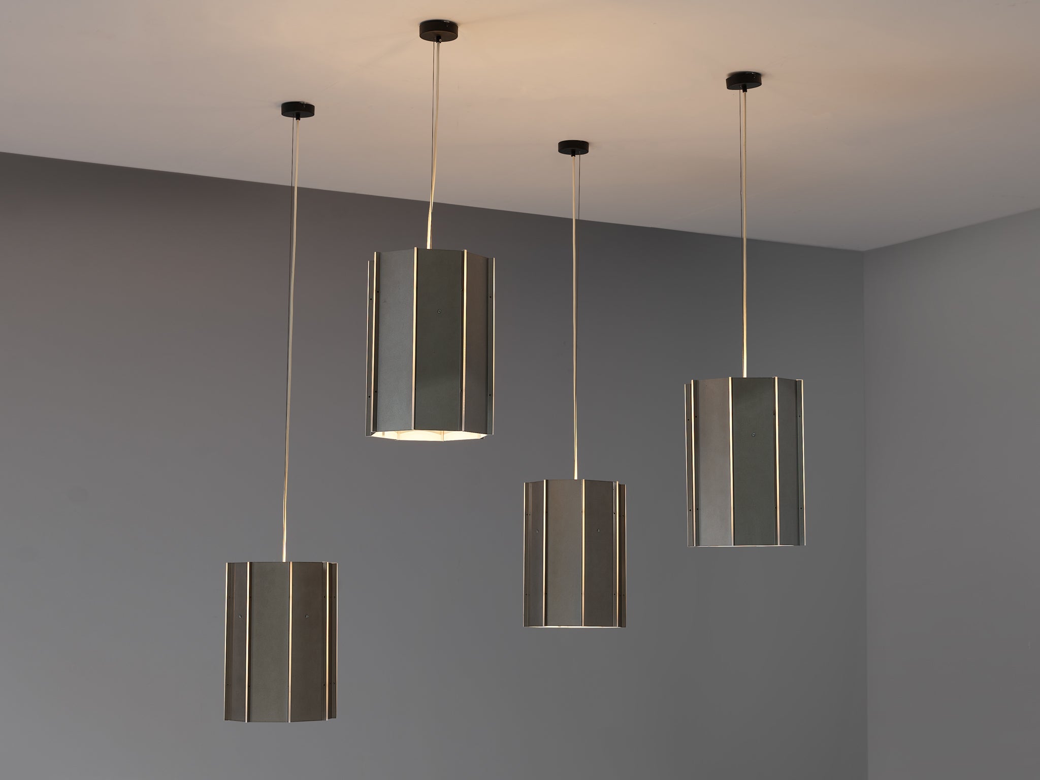 Large RAAK Pendants Model 'B-1011' in Aluminum and Perspex lighting Morentz