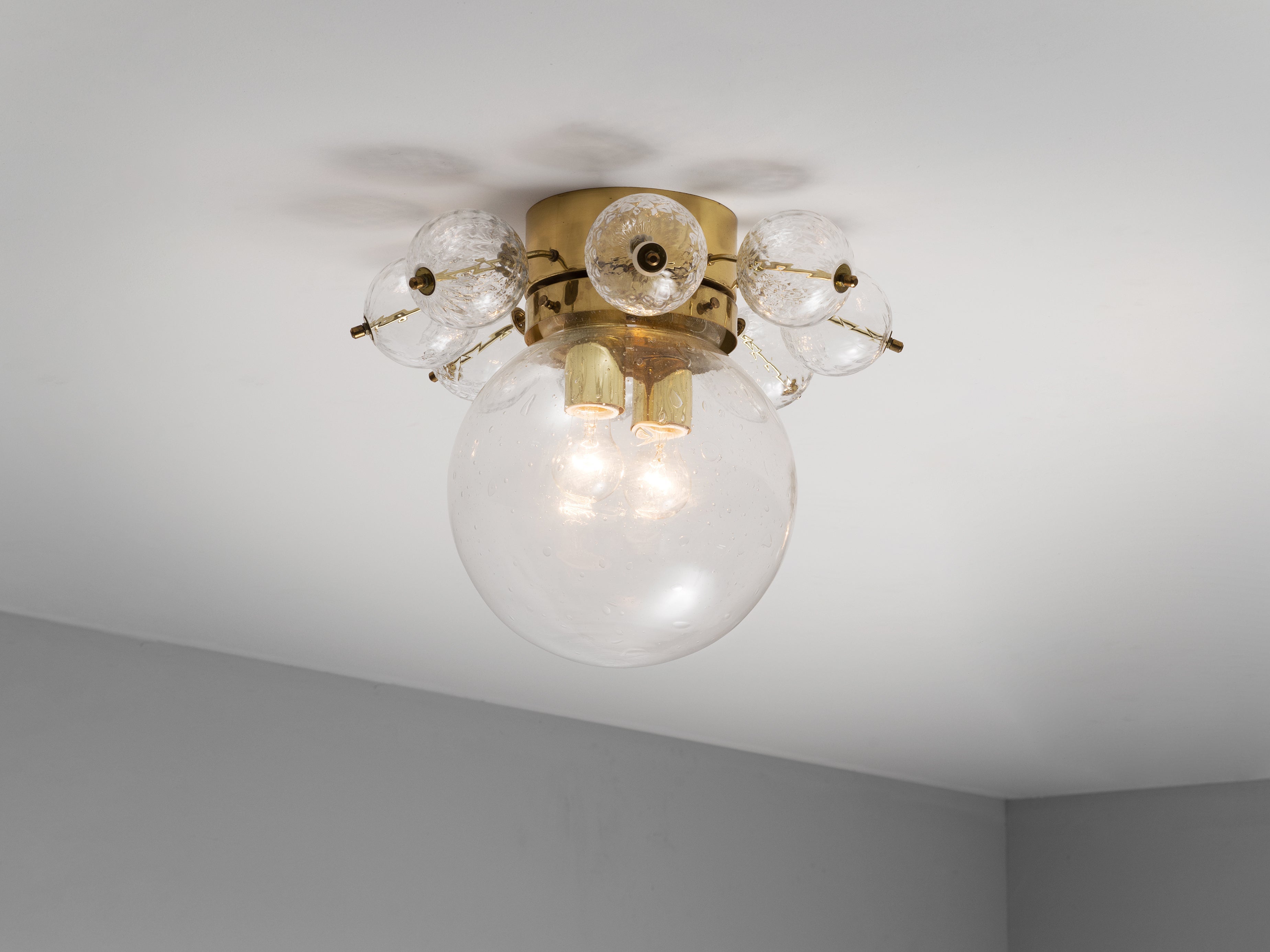 Ceiling Light in Brass and Structured Clear Glass lighting Morentz