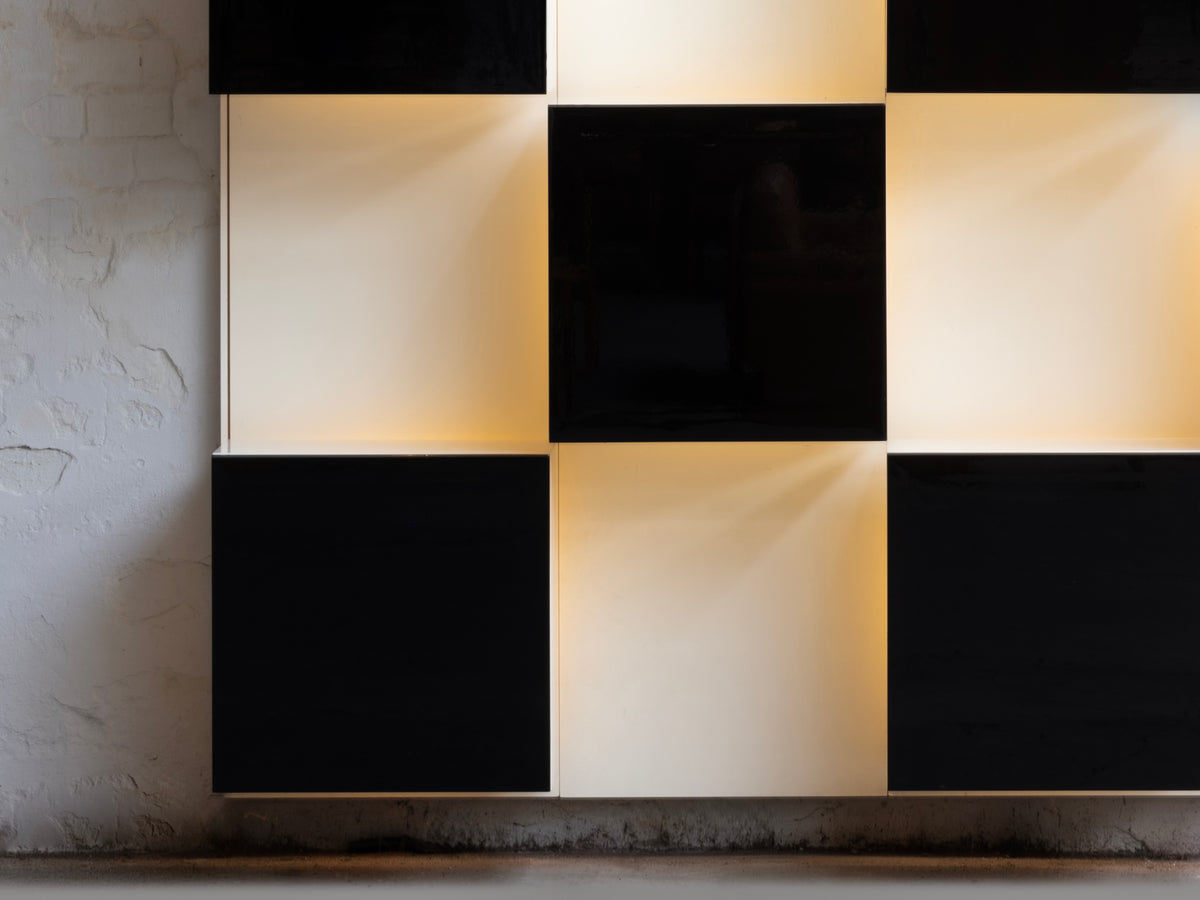Roberto Monsani for Acerbis Large Postmodern Illuminated Wall Unit Case pieces and storage cabinets Morentz