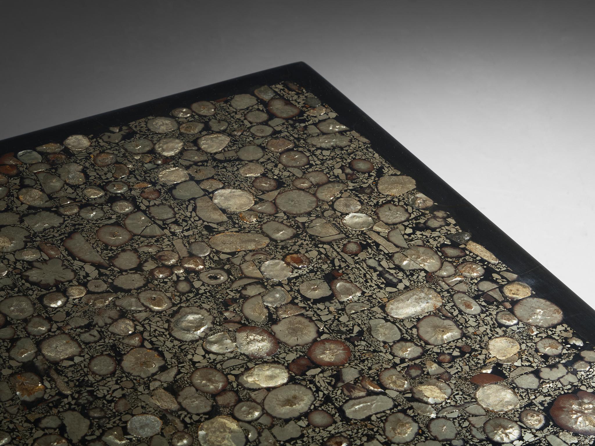 Jean Claude Dresse Coffee Table with Inlay of Marcasite and Stainless Steel tables Morentz