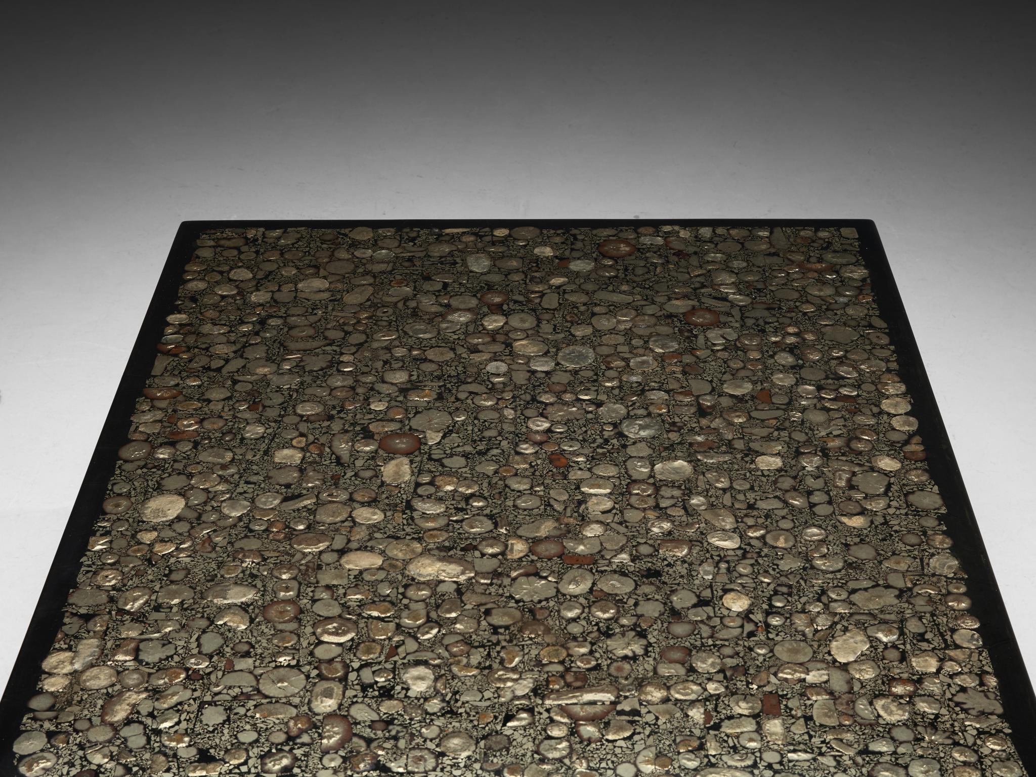 Jean Claude Dresse Coffee Table with Inlay of Marcasite and Stainless Steel tables Morentz