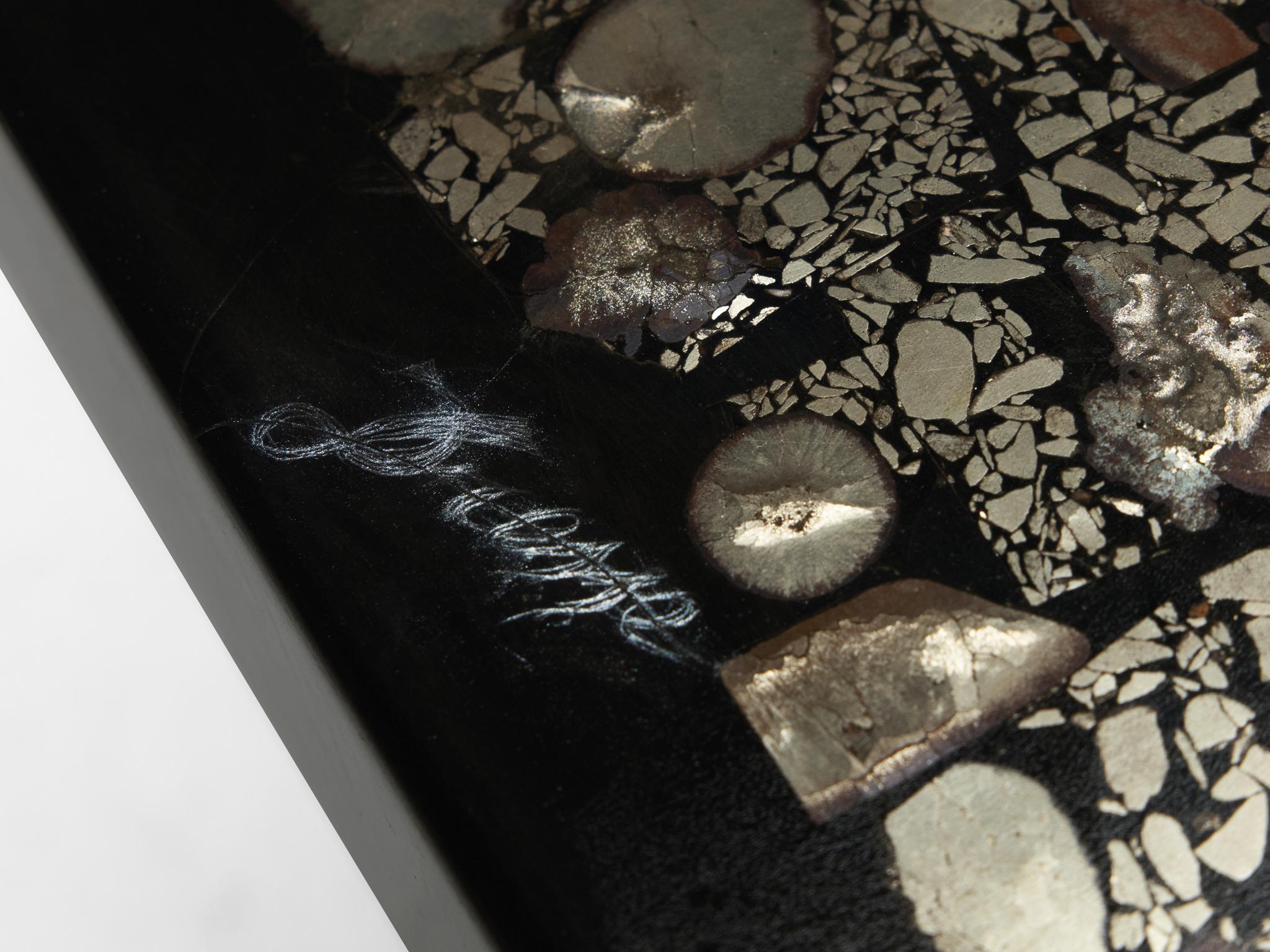 Jean Claude Dresse Coffee Table with Inlay of Marcasite and Stainless Steel tables Morentz