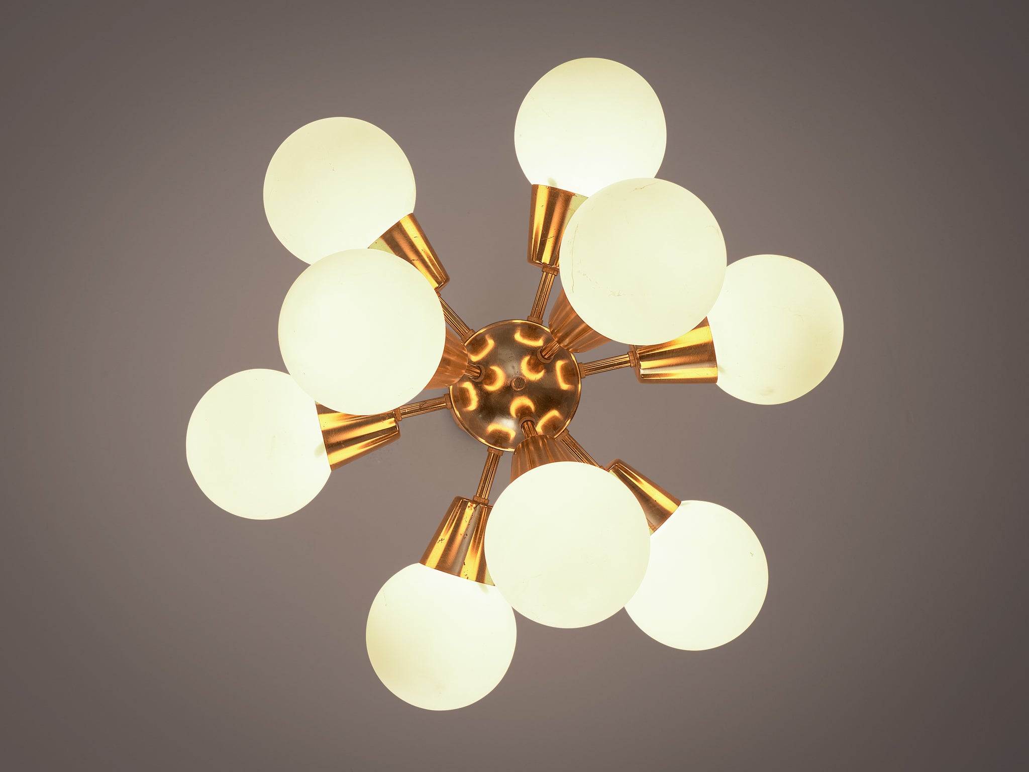 Brass Sputnik Chandelier with Opaline Glass Spheres lighting Morentz