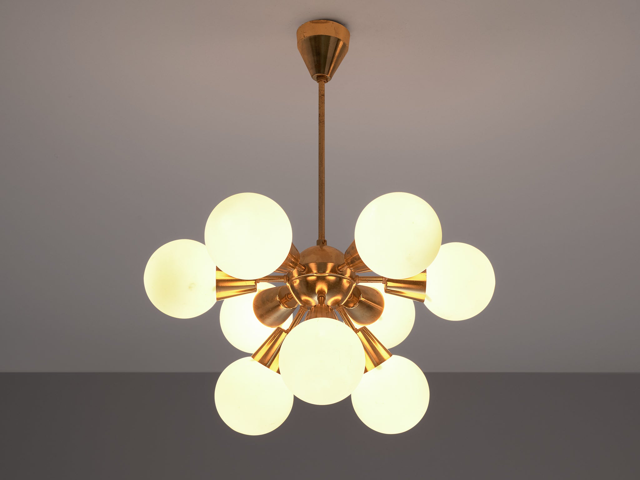 Brass Sputnik Chandelier with Opaline Glass Spheres lighting Morentz