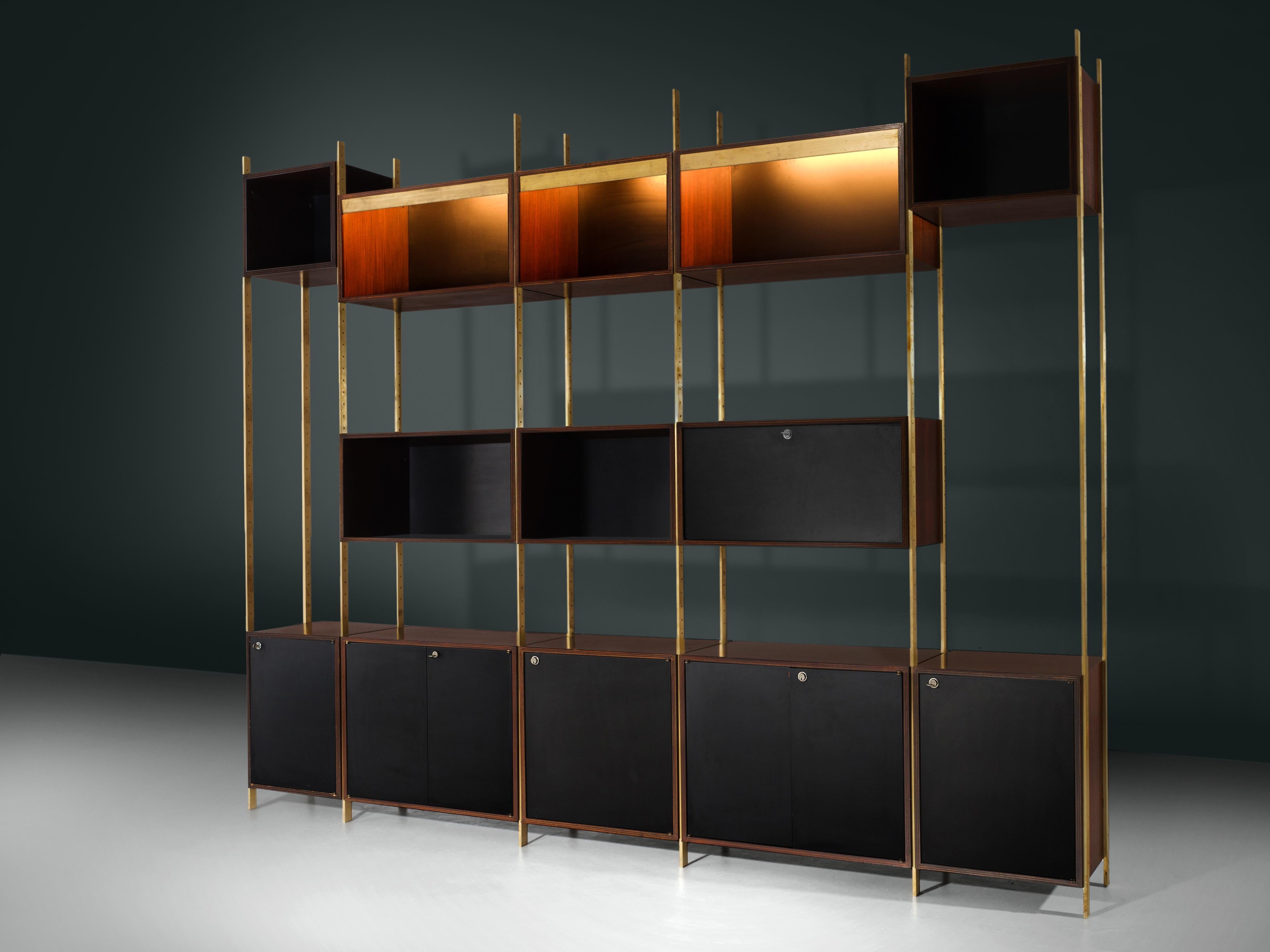 Jules Wabbes Illuminated Library in Wood and Brass case pieces and storage cabinets Morentz