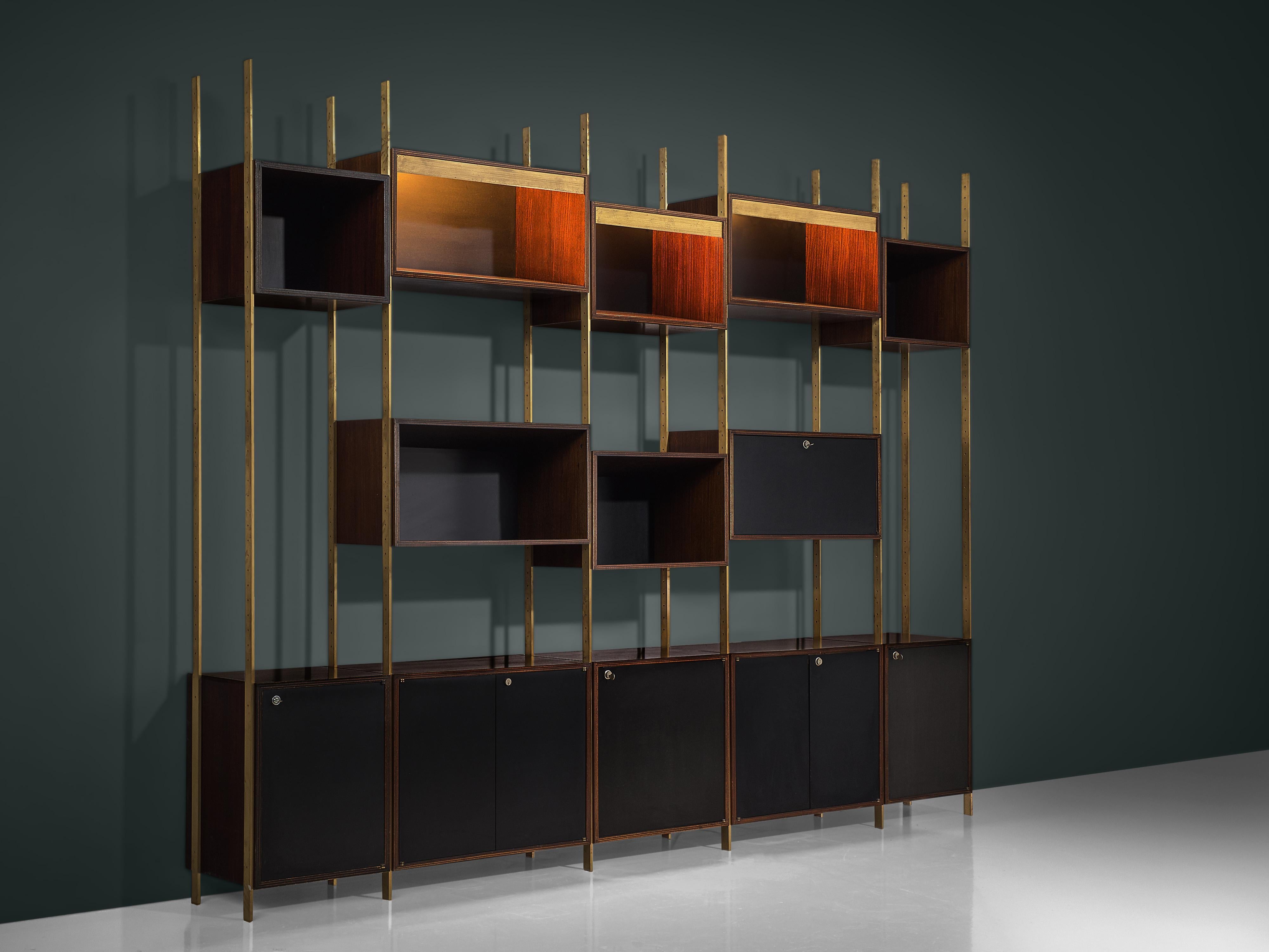 Jules Wabbes Illuminated Library in Wood and Brass case pieces and storage cabinets Morentz