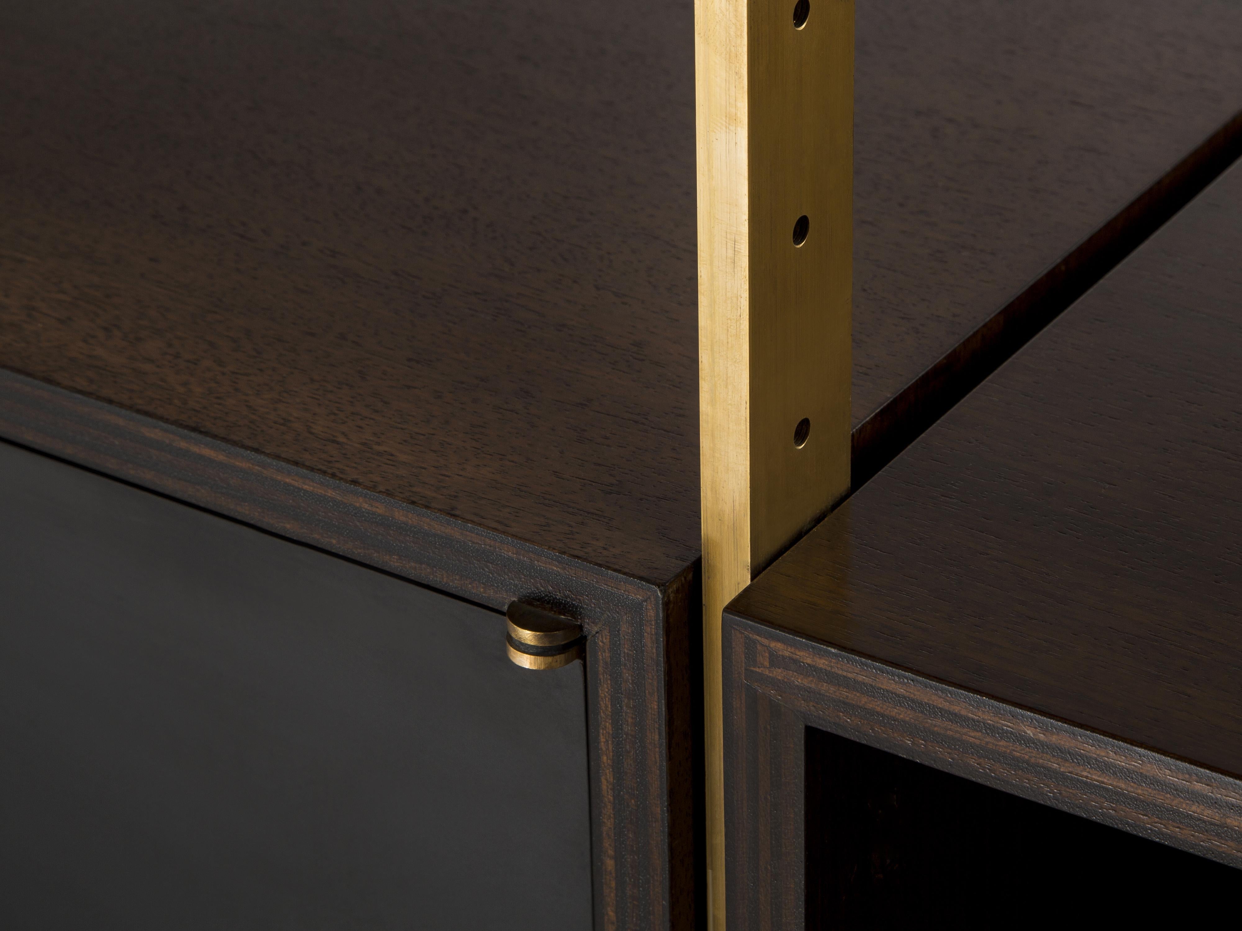 Jules Wabbes Illuminated Library in Wood and Brass case pieces and storage cabinets Morentz