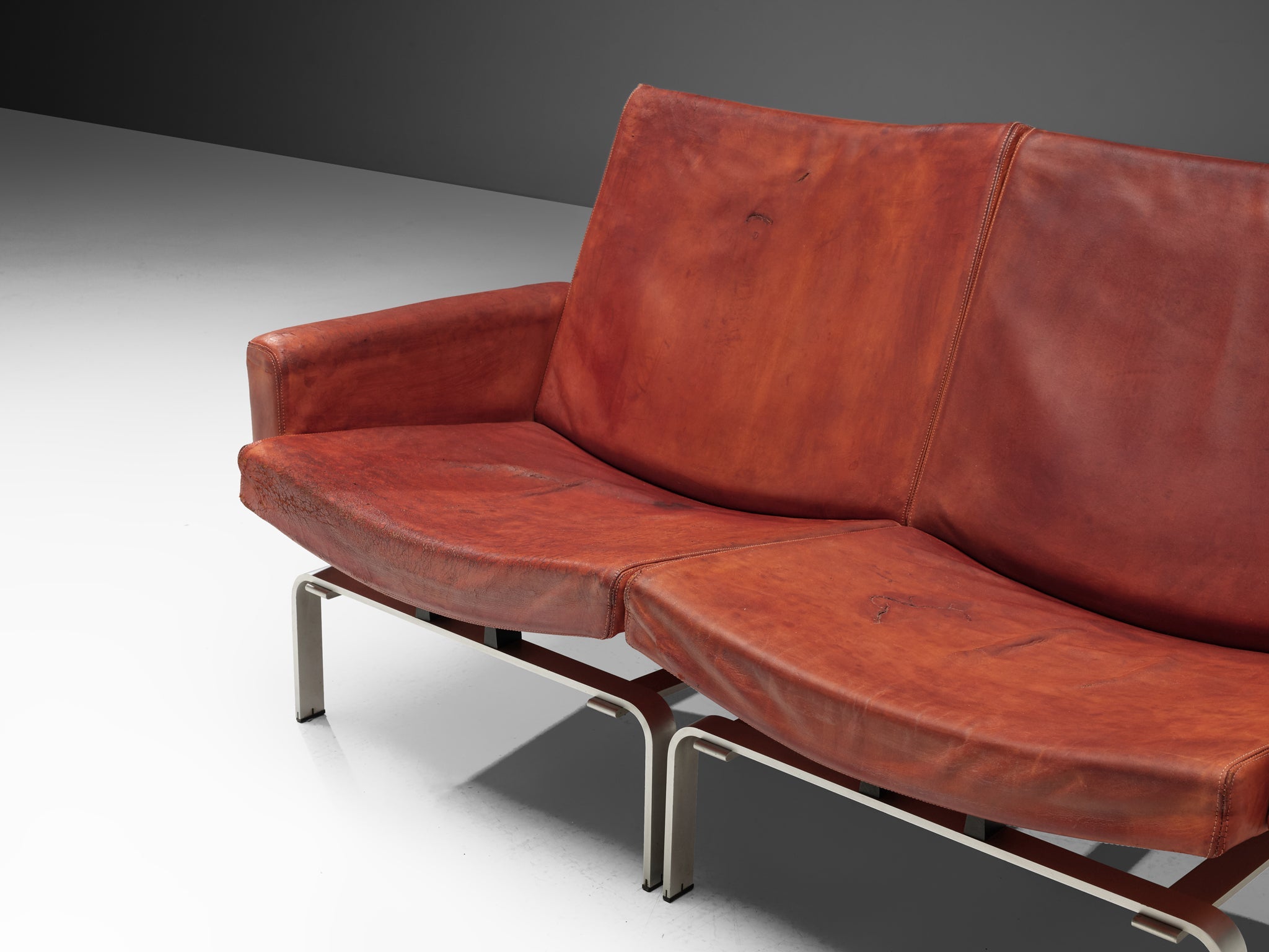 Jorgen Høj for Niels Vitsøe Sofa in Red Patinated Leather seating Morentz